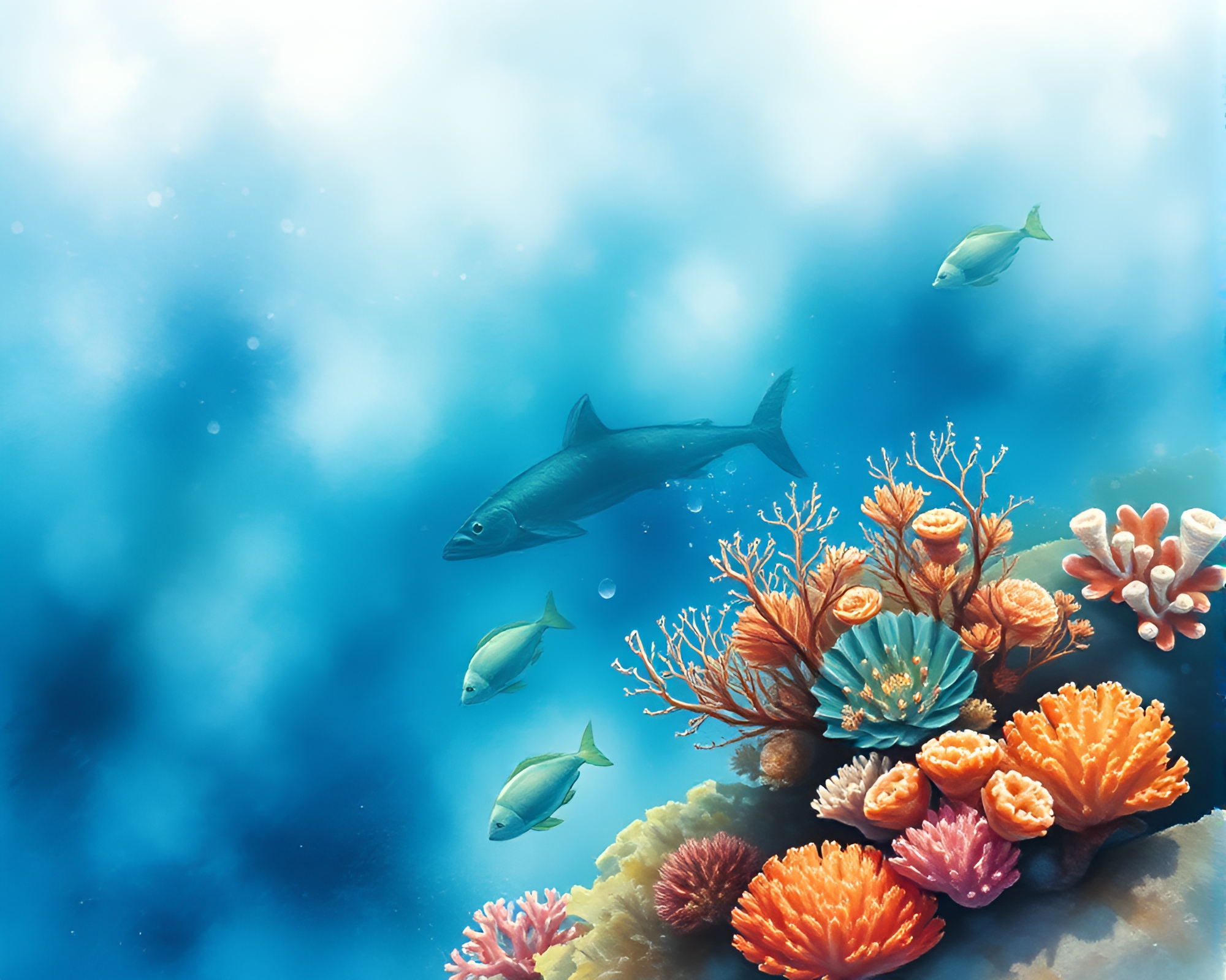 Coral Reef Oasis with Silver Leaf Accents – free AI stock image