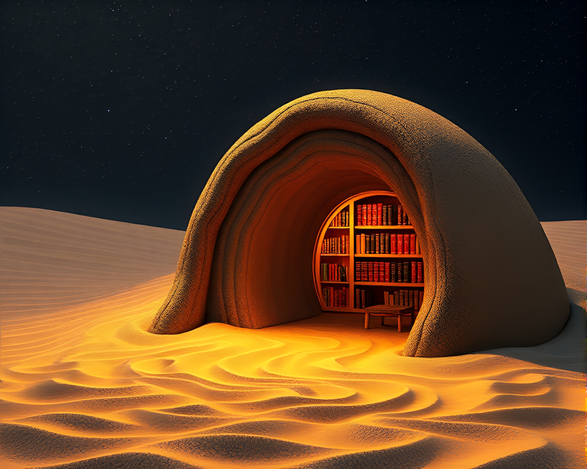 Sand Swirl Mud Hut in Glitched Library Light – free AI stock image