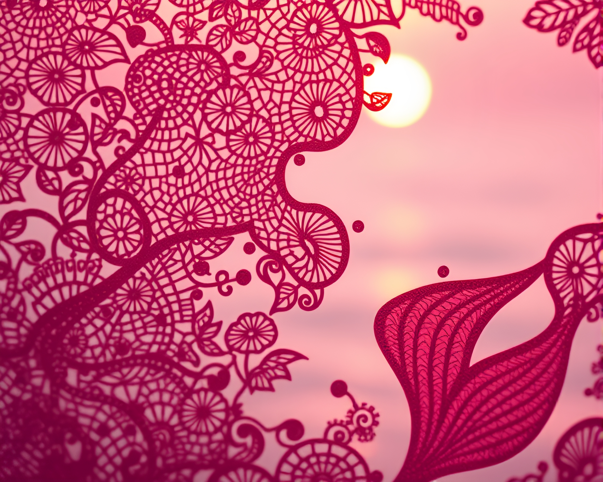 Intricate Mermaid Patterns at Sunrise Pink Glow – free AI stock image