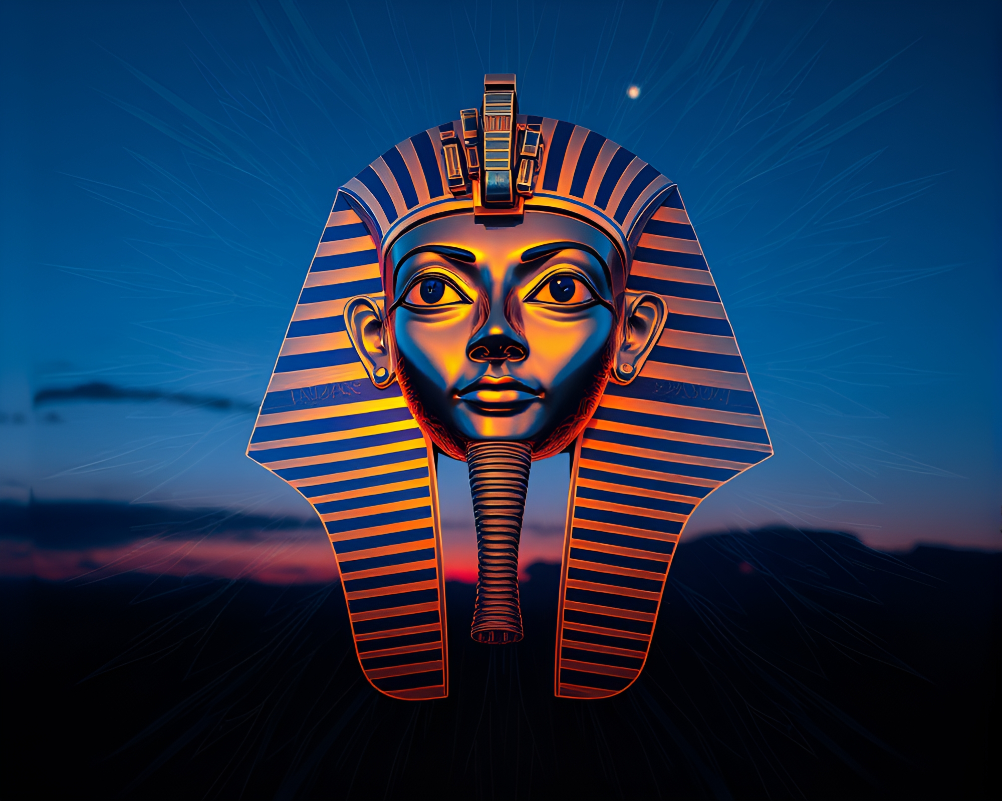 Twilight Pharaoh: Fractal Mask Line Art – free AI stock image