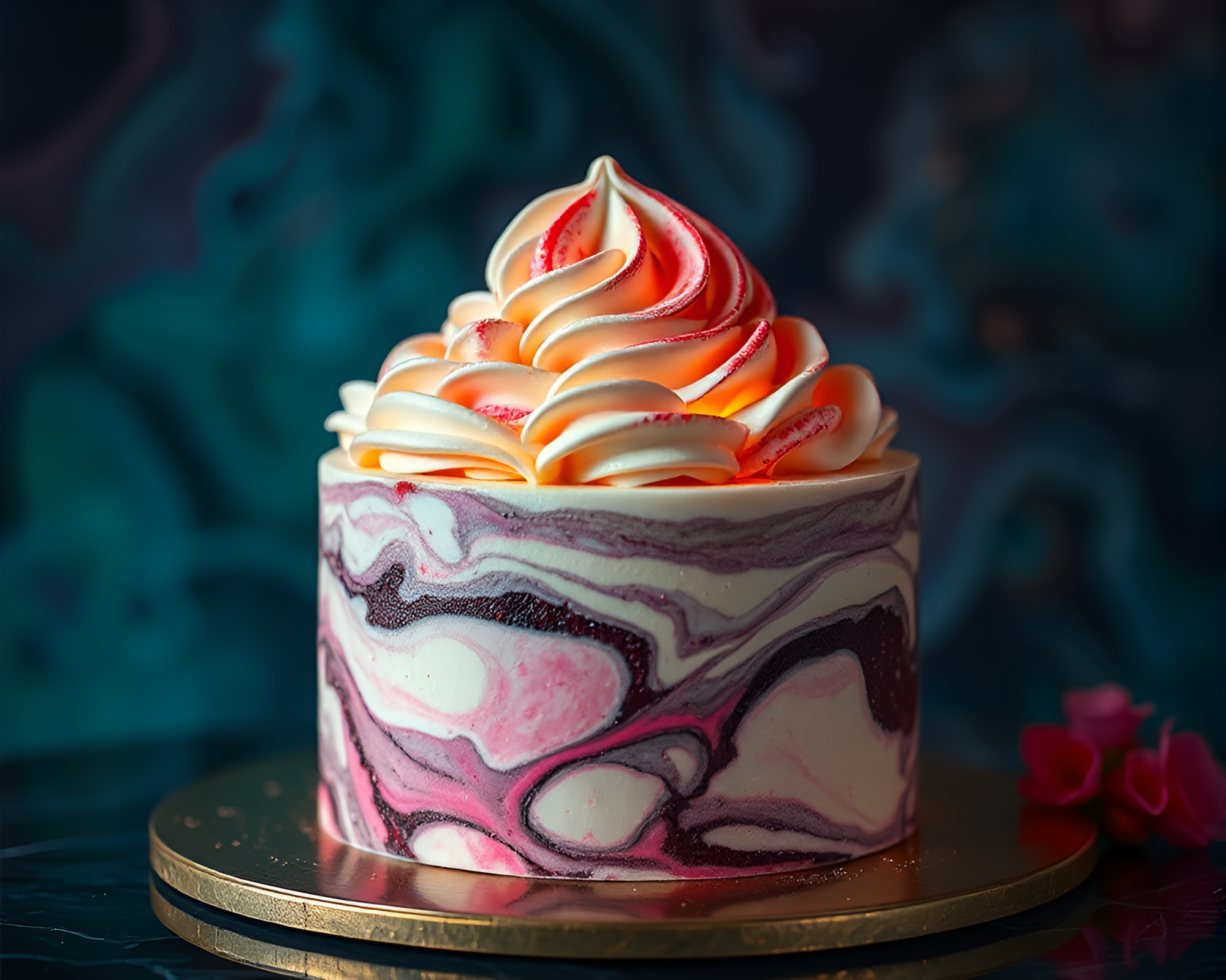 Dazzling Marbled Cake under Strobe Lights – free AI stock image