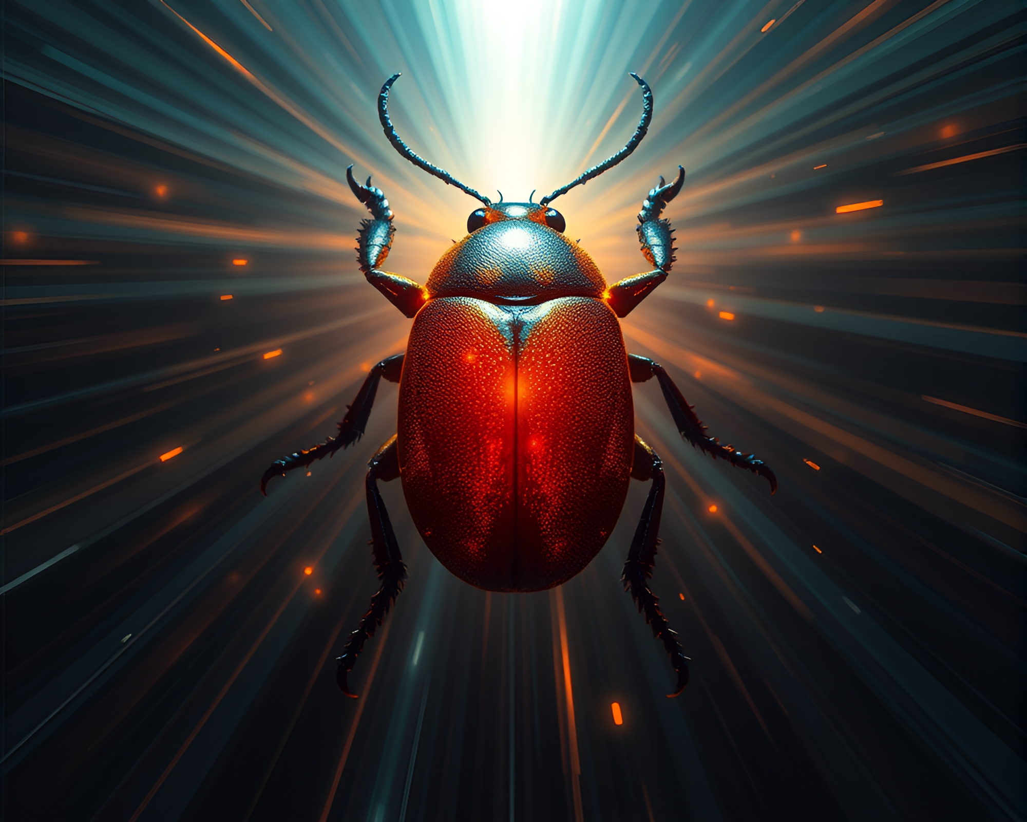 Beetle-Infested God Rays in Algorithmic Light Trails – free AI stock image