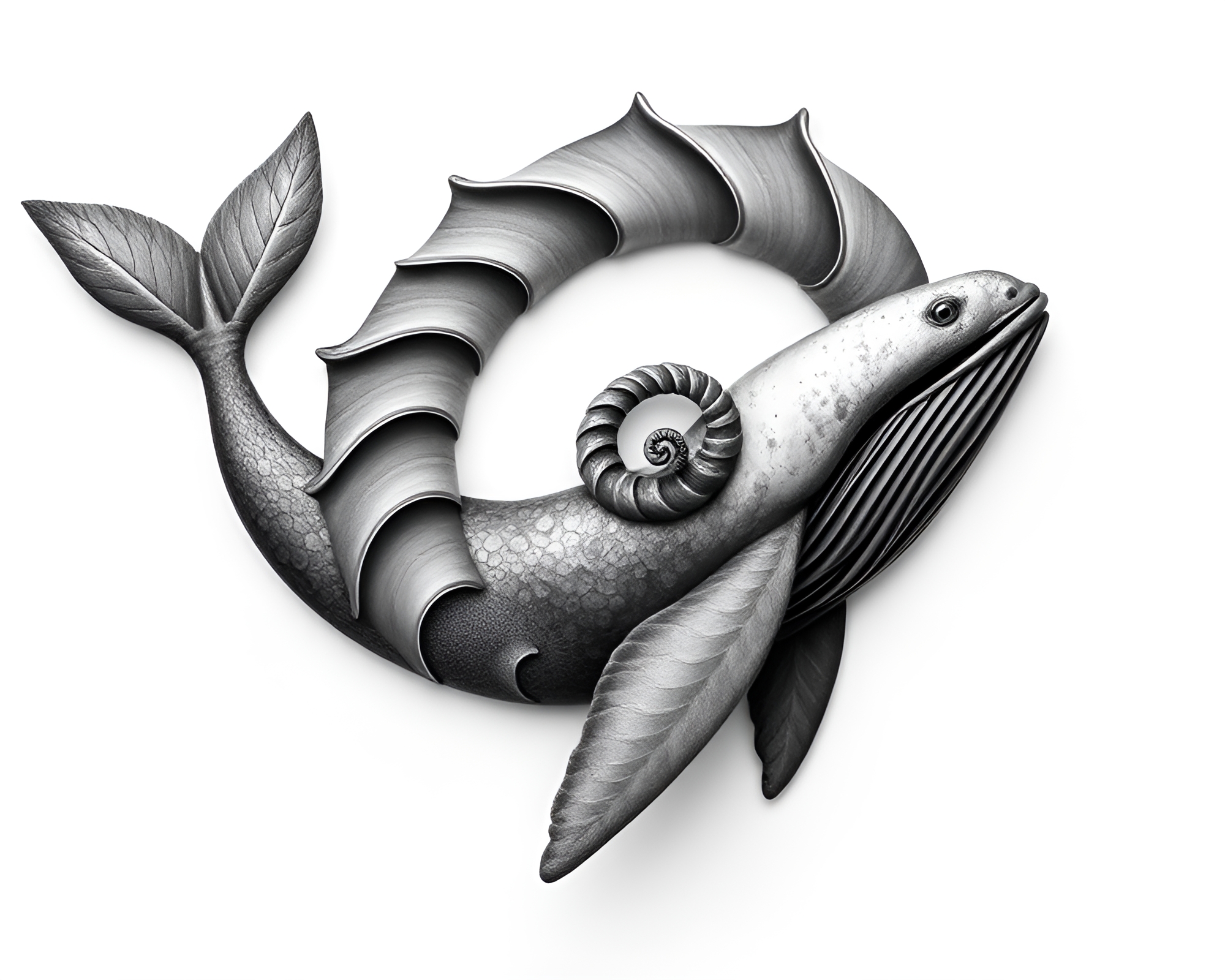 Whale Swimming in Fibonacci Spiral Water – free AI stock image