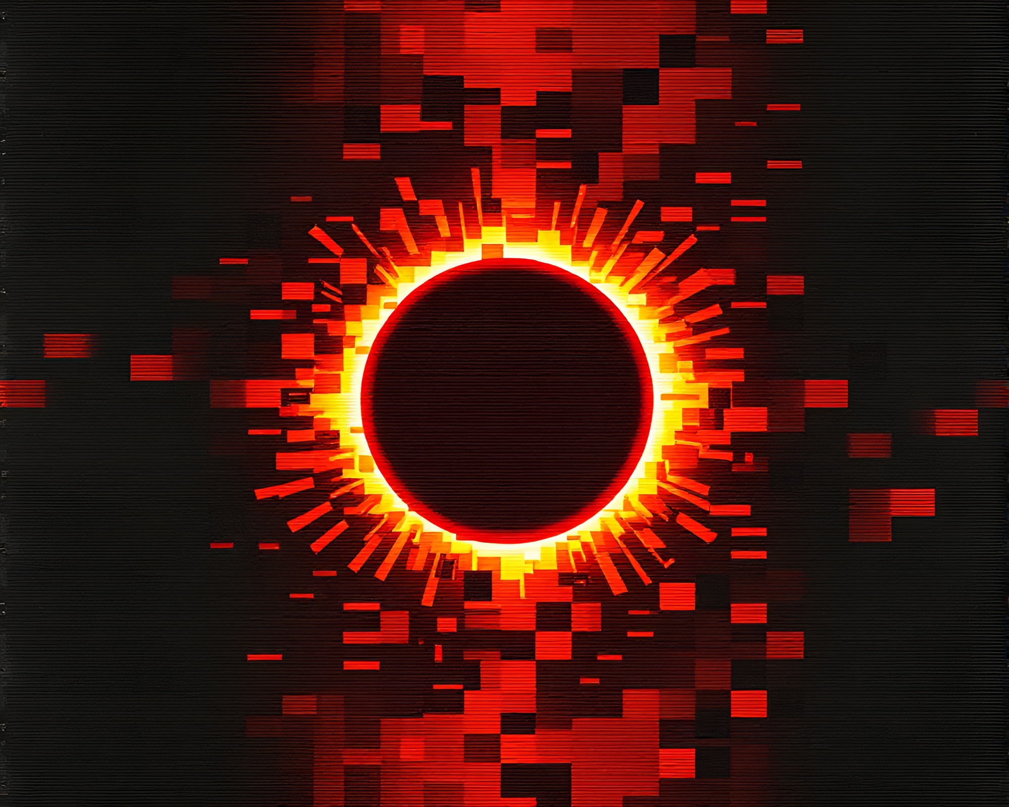 Fragmented Solar Eclipse: VHS Kinetic Art Mosaic – free AI stock image