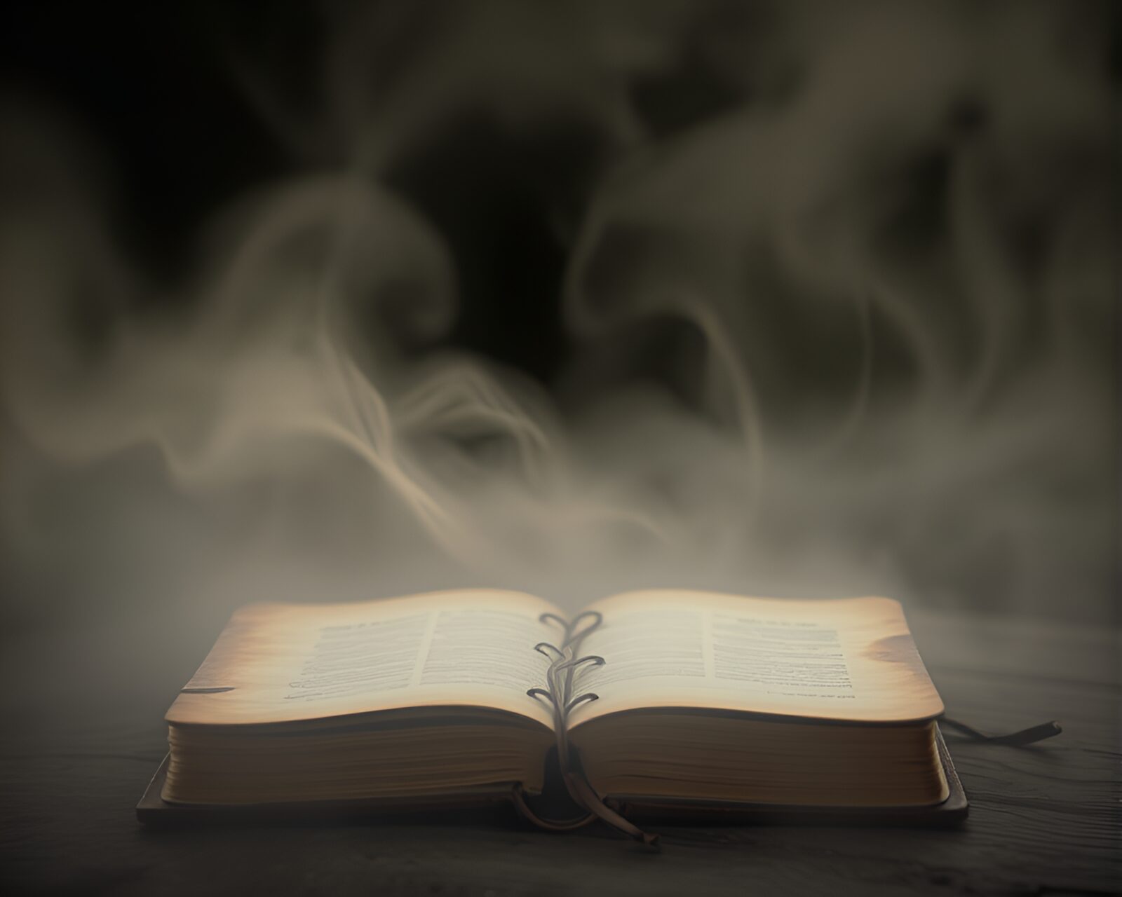 Leather-bound diary in ethereal mist with ink drips