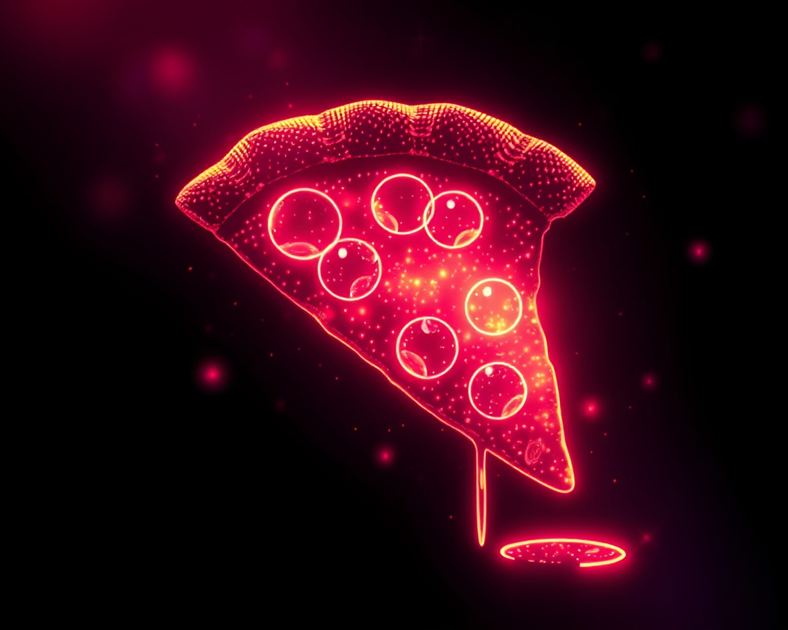 Glowing pizza slice in magical cubist dot art