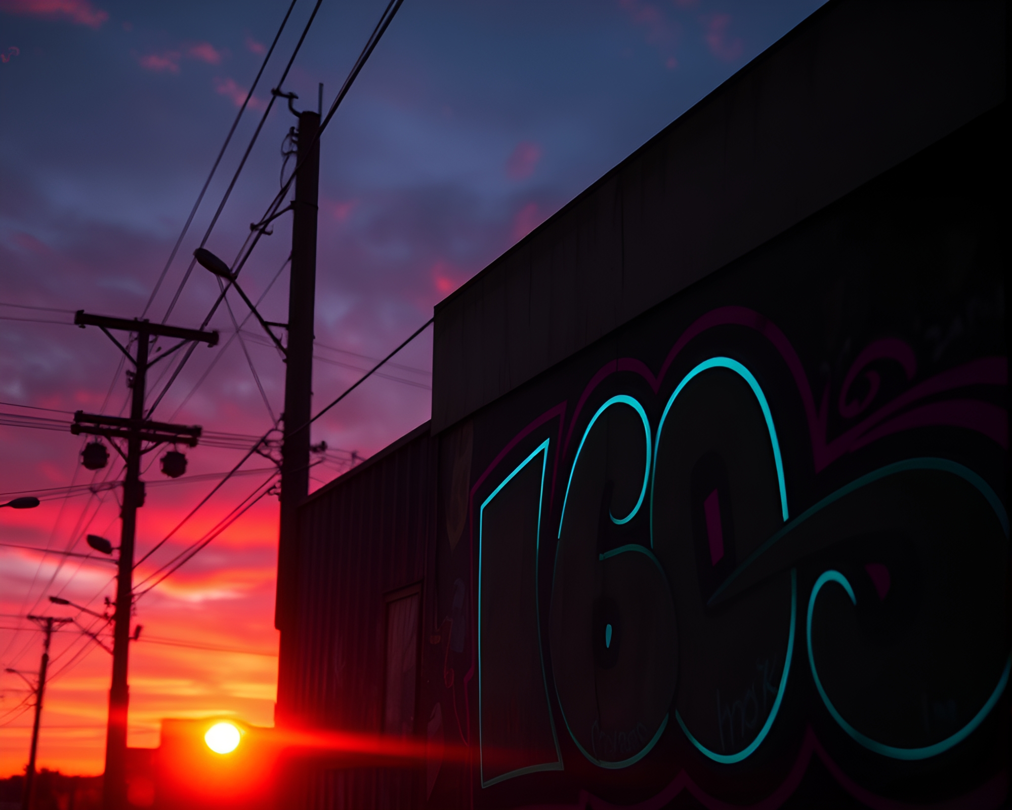 Neon Twilight: Dusk Graffiti Glare – free AI stock image
