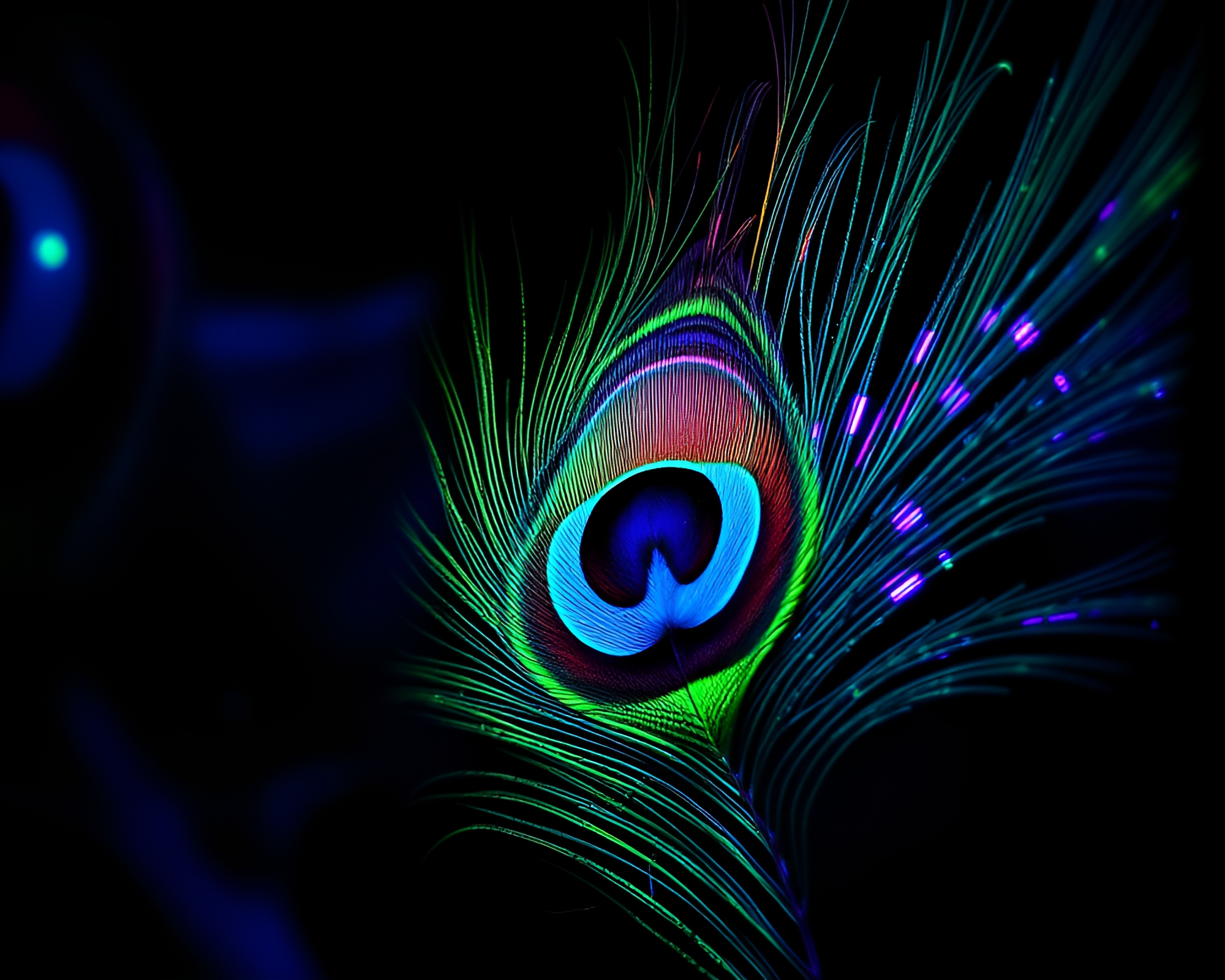 Peacock Feather Photocollage with Fluorescent Glow – free AI stock image