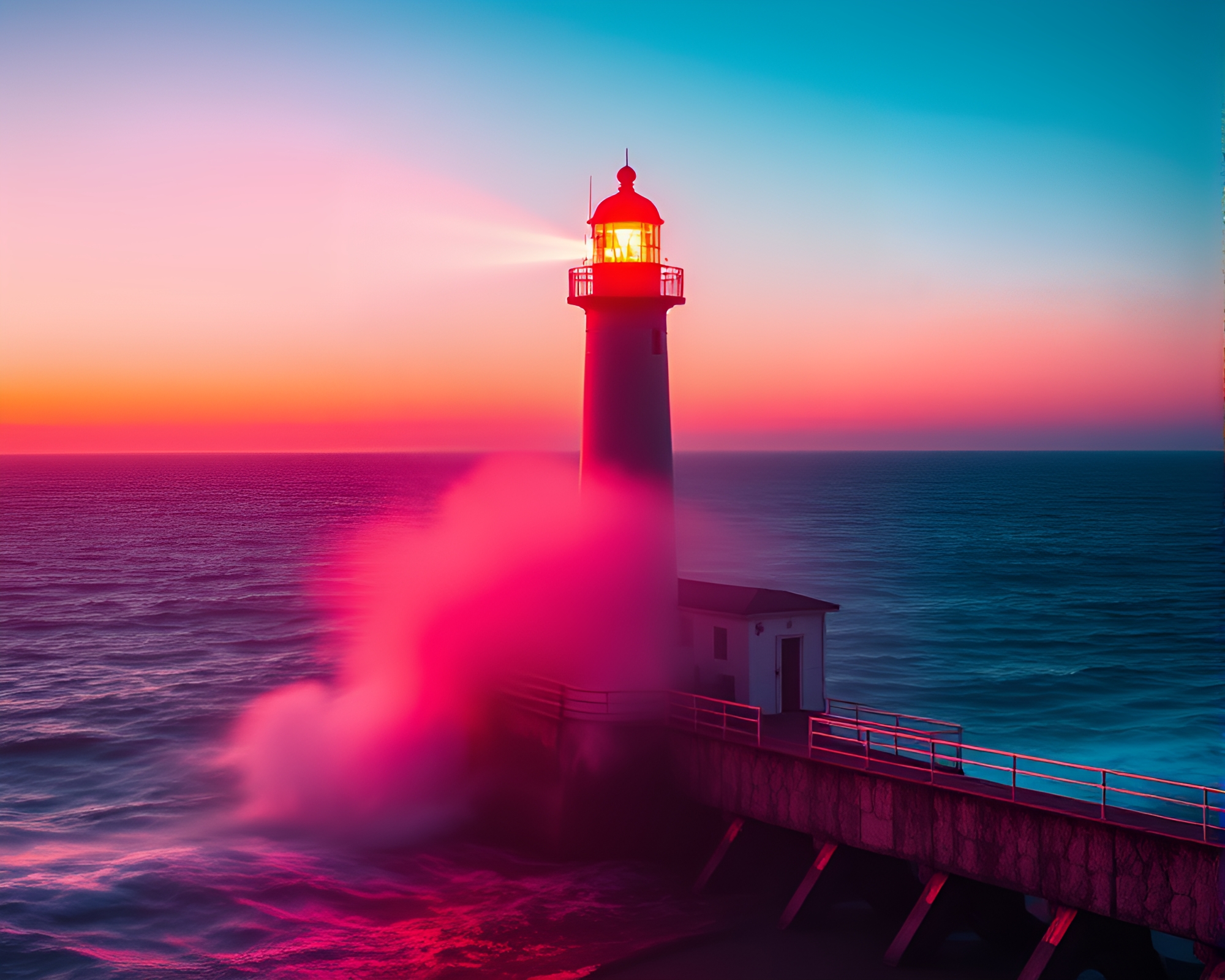 Neon Zoom Burst at Abandoned Lighthouse – free AI stock image