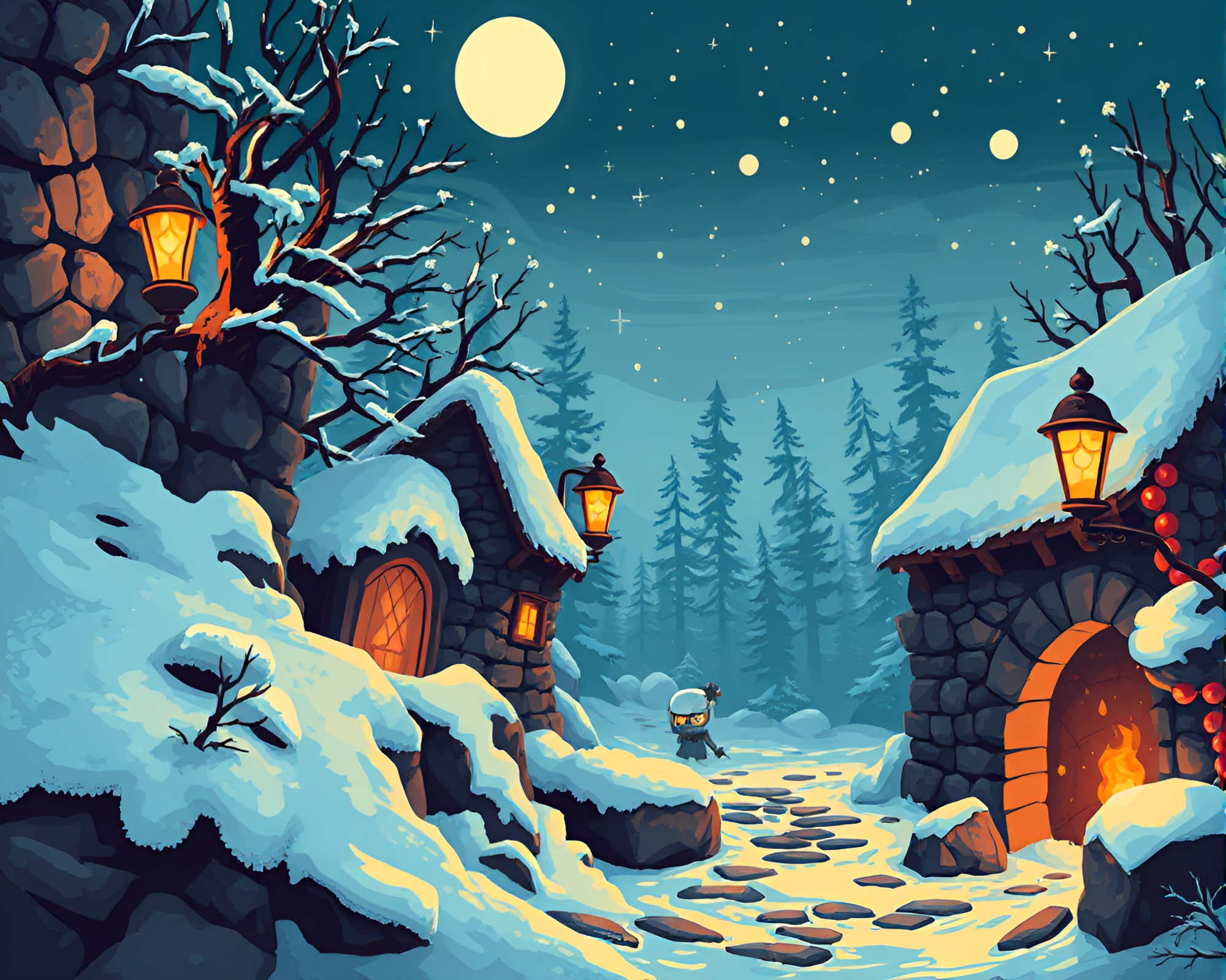 8-bit Winter Wonderland Dungeon Graffiti Mural – free AI stock image