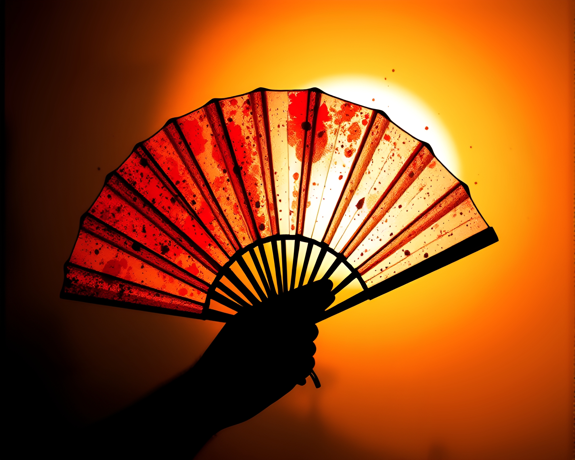 Acrylic Spattered Hand-Painted Fan in Bright Silhouette – free AI stock image