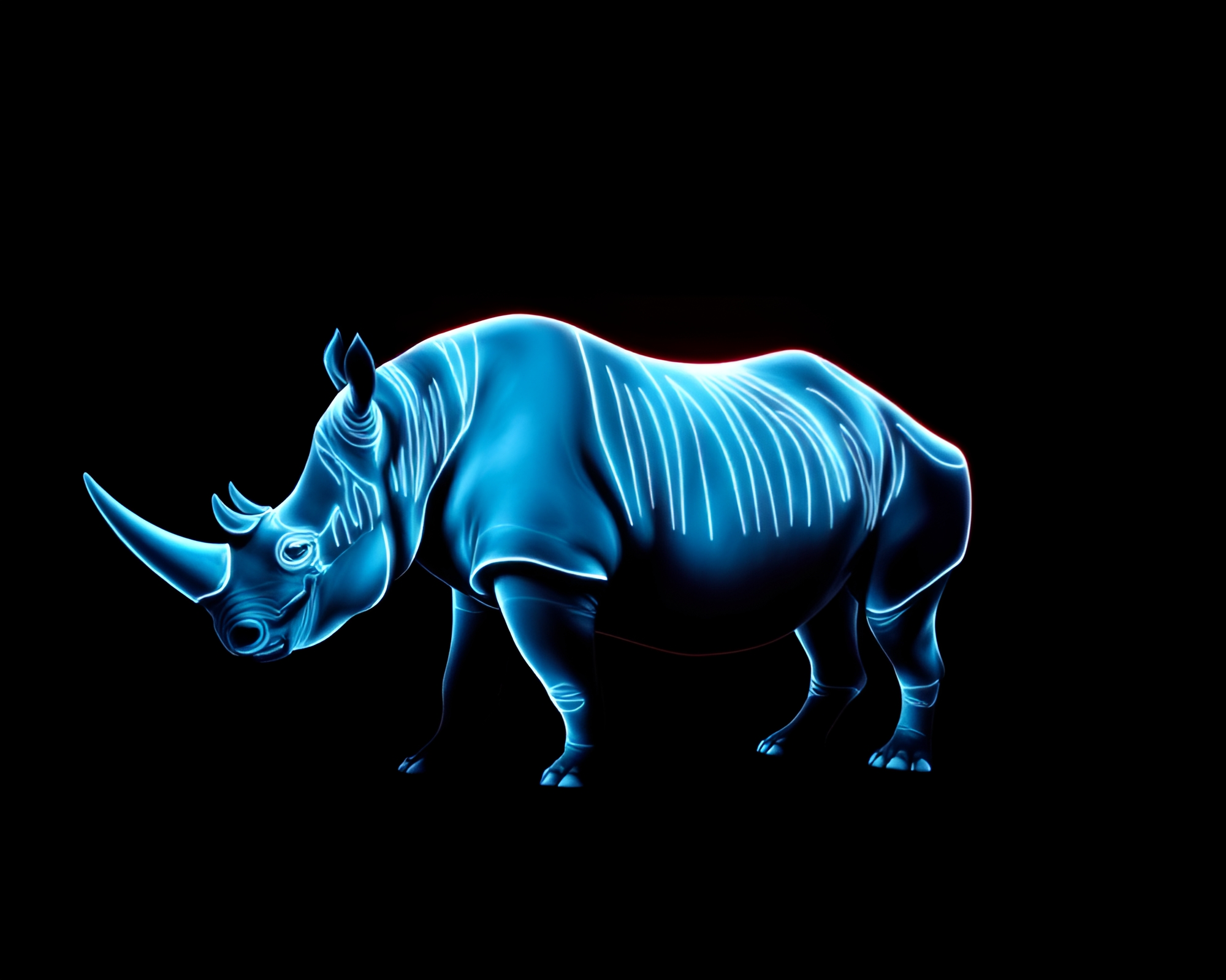 Glow-in-the-Dark Rhino Anatomy Study with Scan Lines – free AI stock image