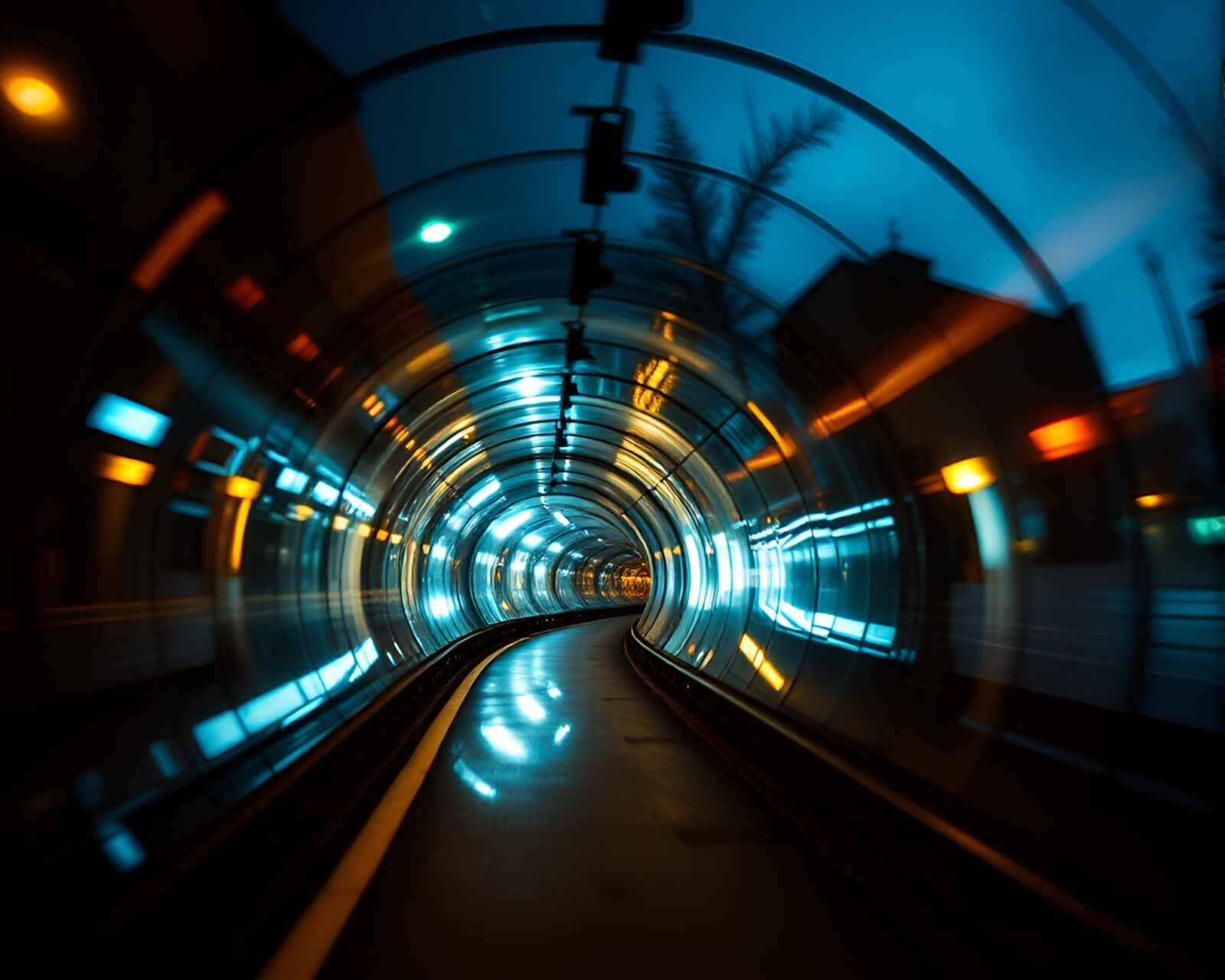 Medium shot of a fantastical glass tunnel collage