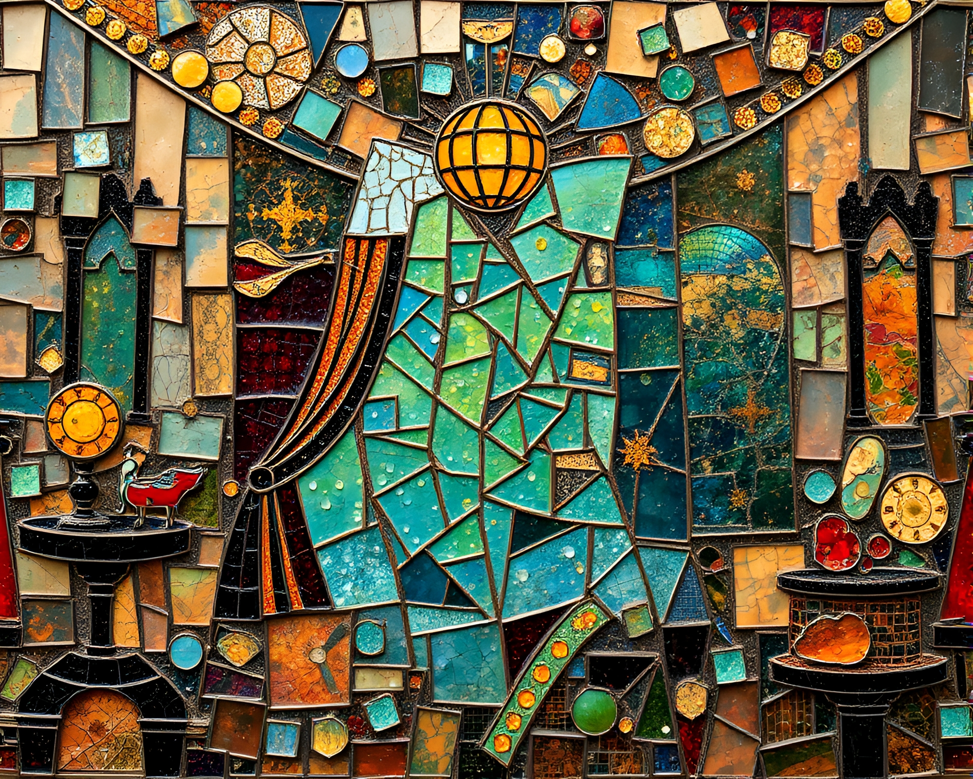 Fairy Light Art Deco Mosaic Collage – free AI stock image
