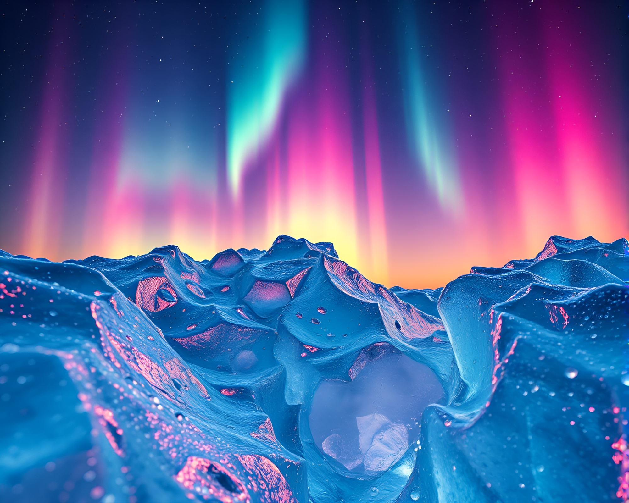 Glacial Serenity: Aurora Dew Drop Fractals – free AI stock image
