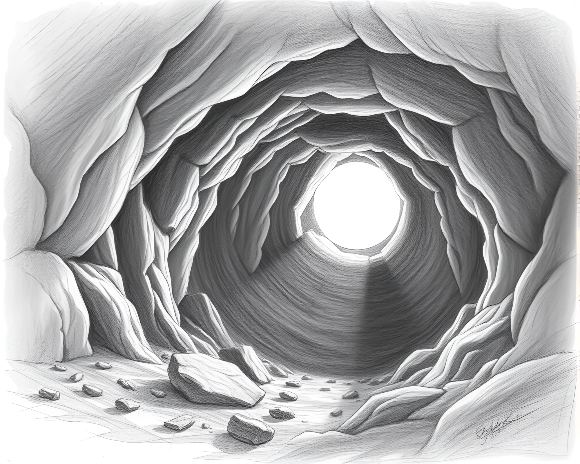 Glacial Cave Eclipse Shadow: Leaf Litter Pencil Sketch – free AI stock image