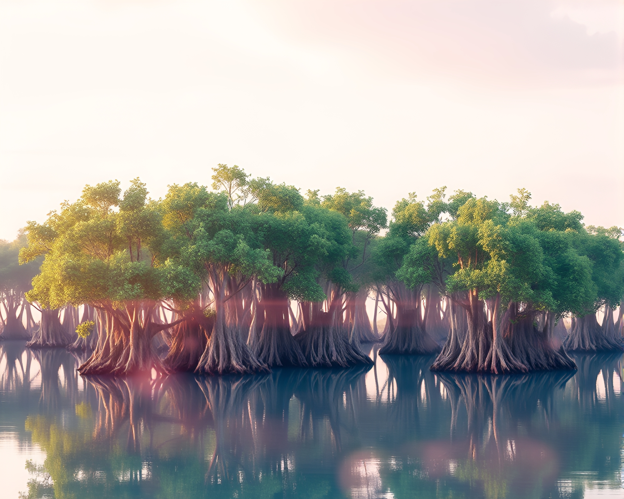 Enchanting Mangrove Voxel Double Exposure Art – free AI stock image