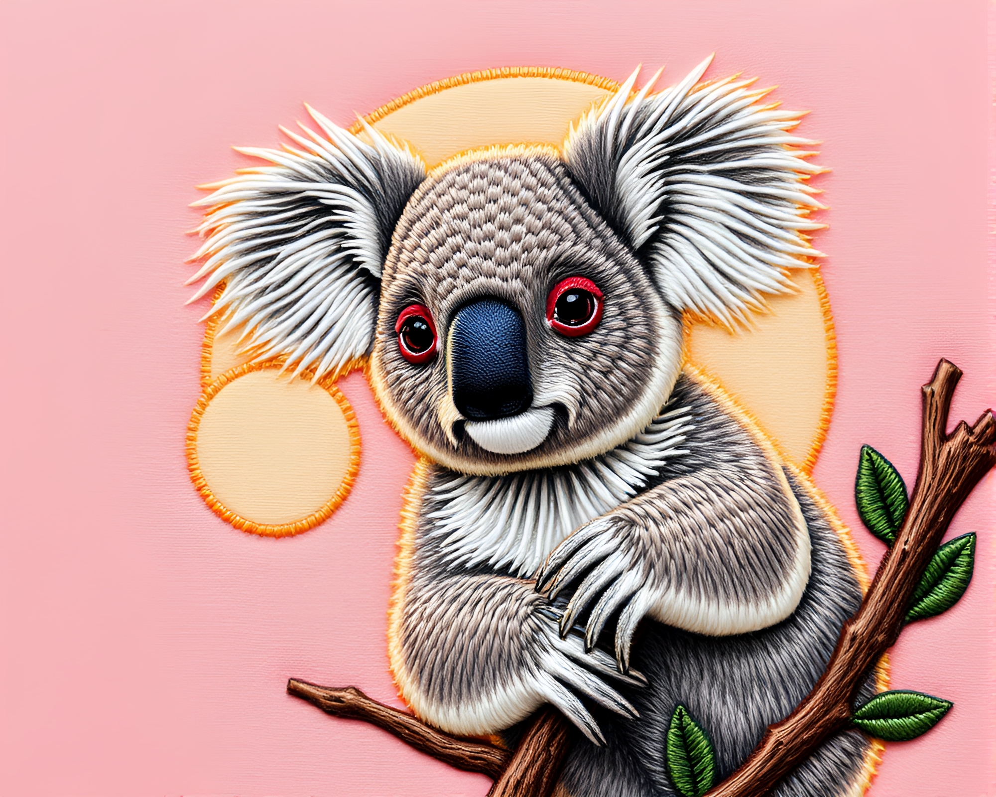 Koala Embroidered in Sunrise Action Splatter Painting – free AI stock image