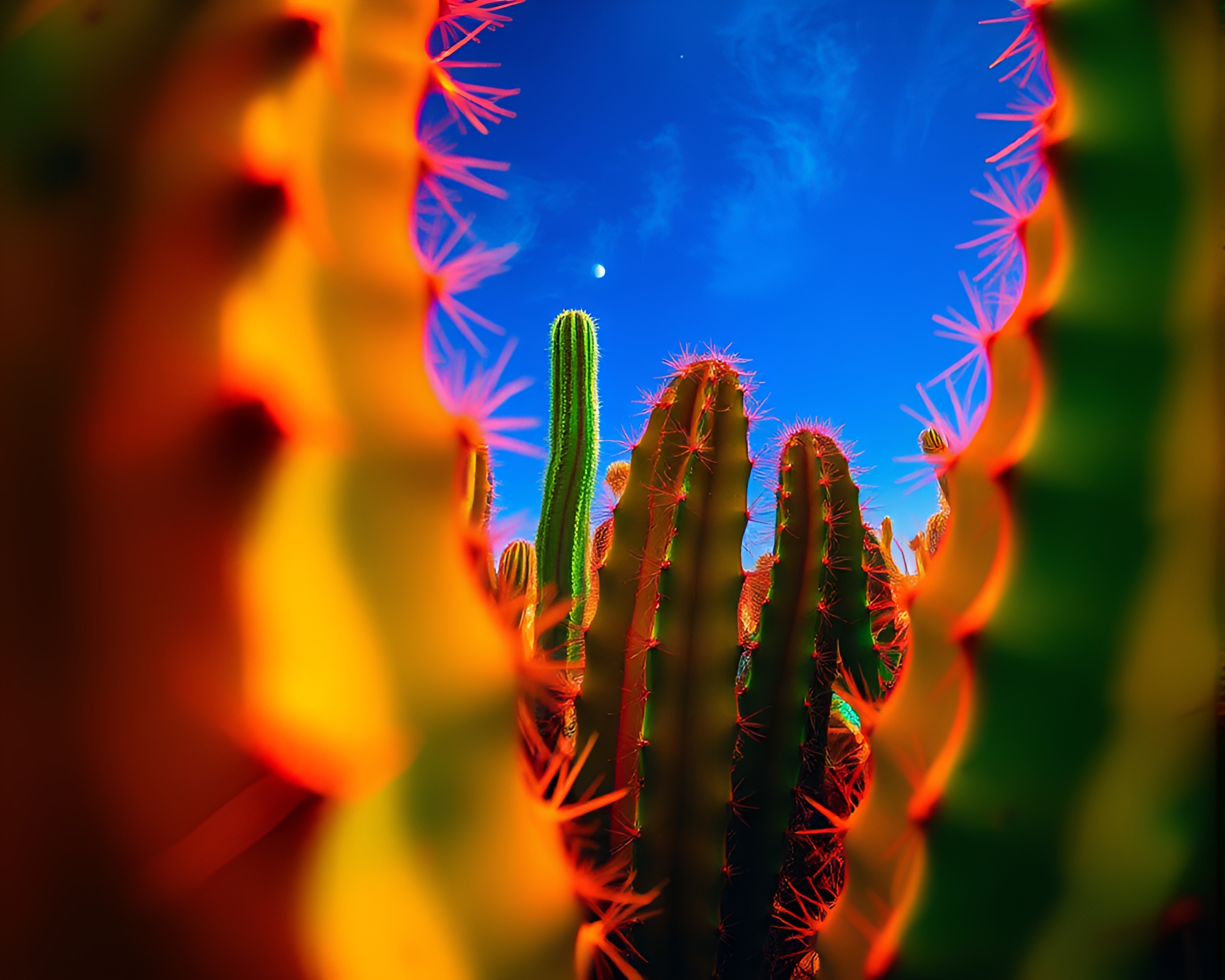 Neon Cactus Under Impressionist Lights – free AI stock image