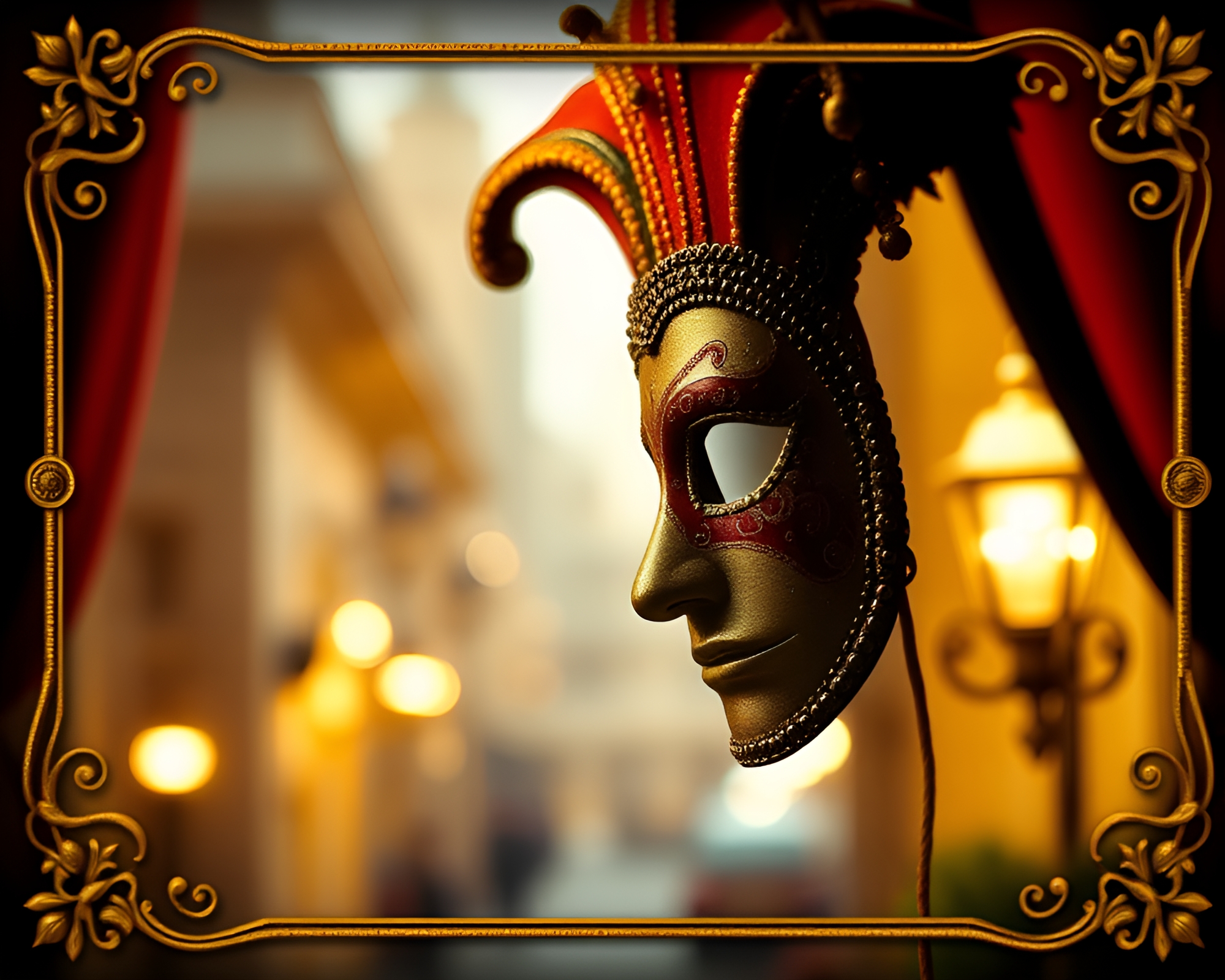 Venetian Mask in Tilt-Shift Miniature World – free AI stock image