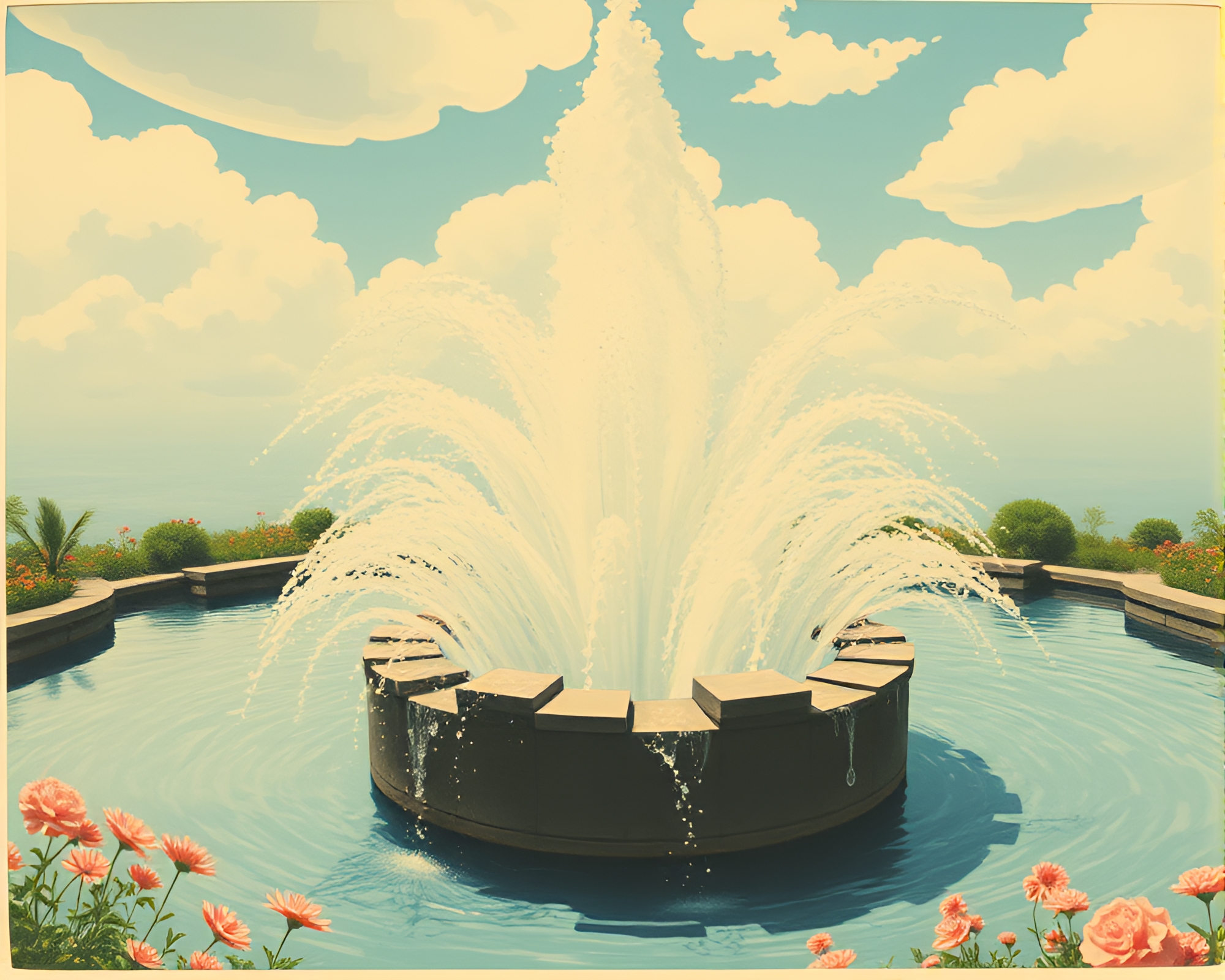 Sky Garden Water Whirlpool Fashion Illustration – free AI stock image