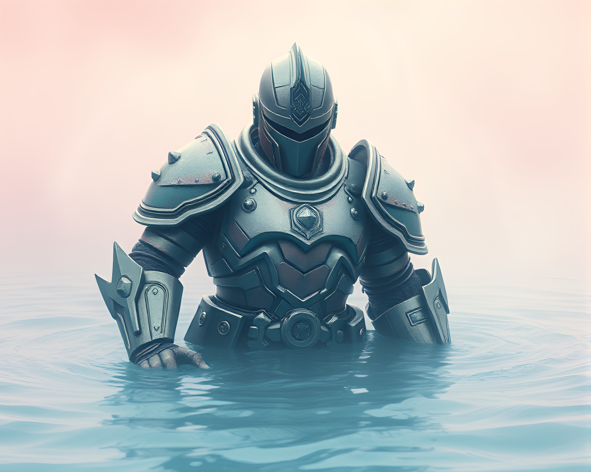 Mystical Armor in Vaporwave Water Whirlpool – free AI stock image