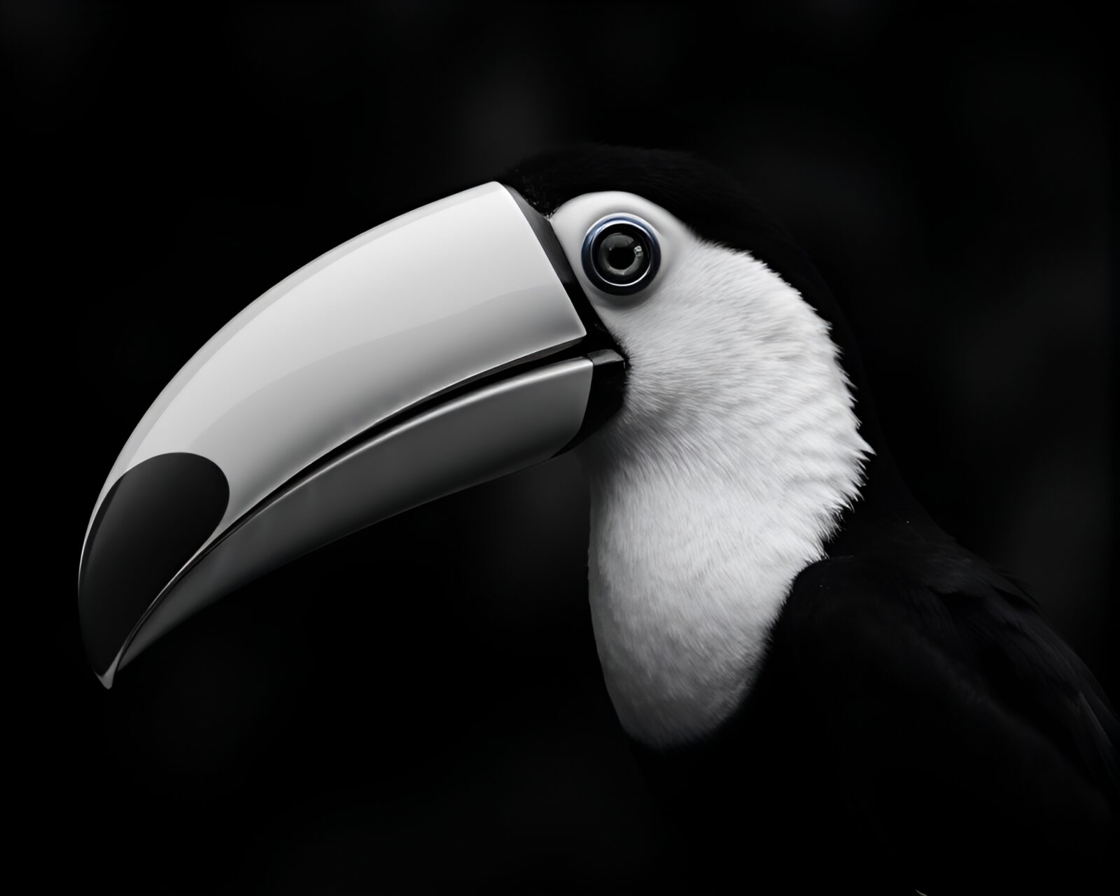 High contrast noir image of a Toucan in the rain