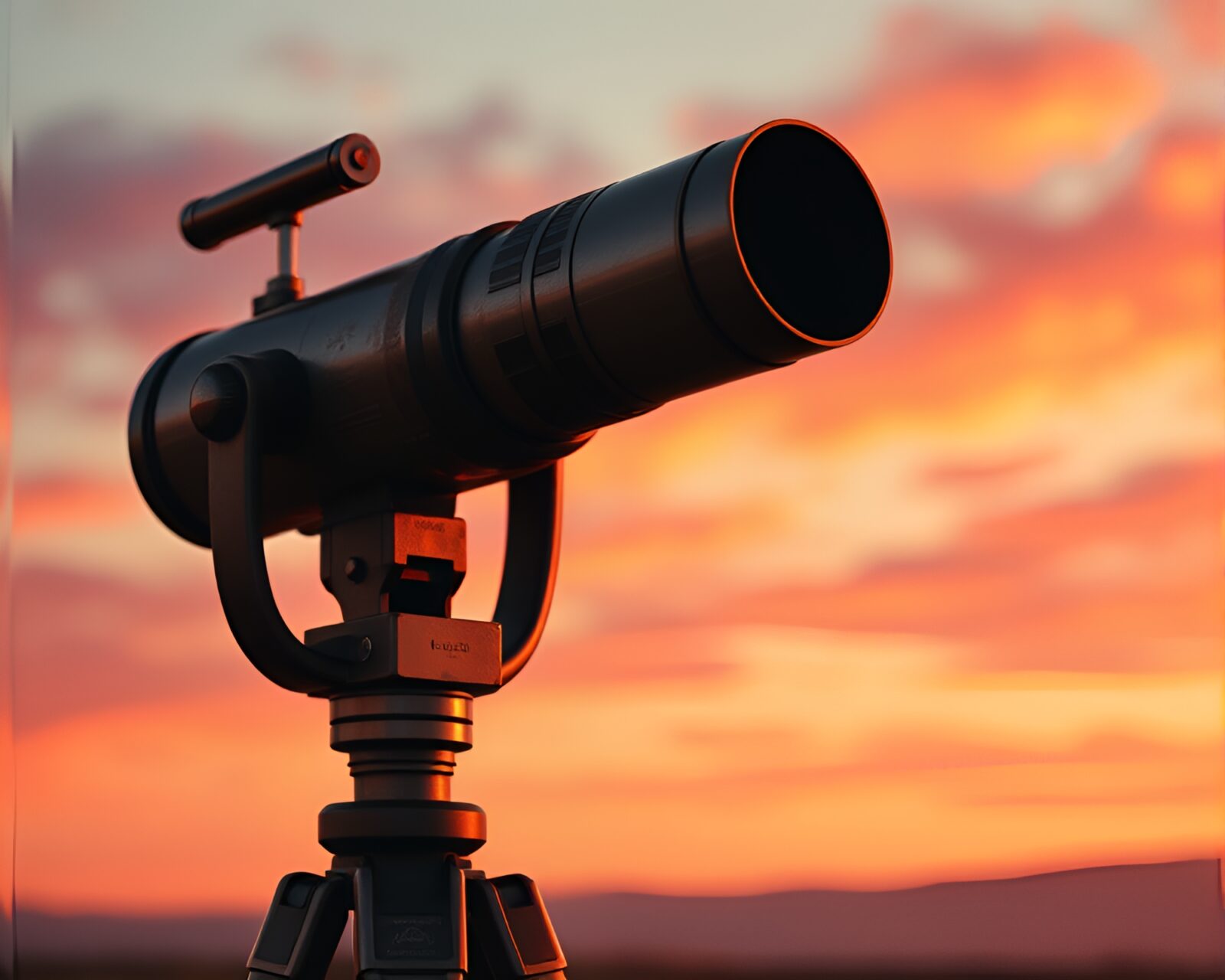 8-bit style telescope under warm sunset hues