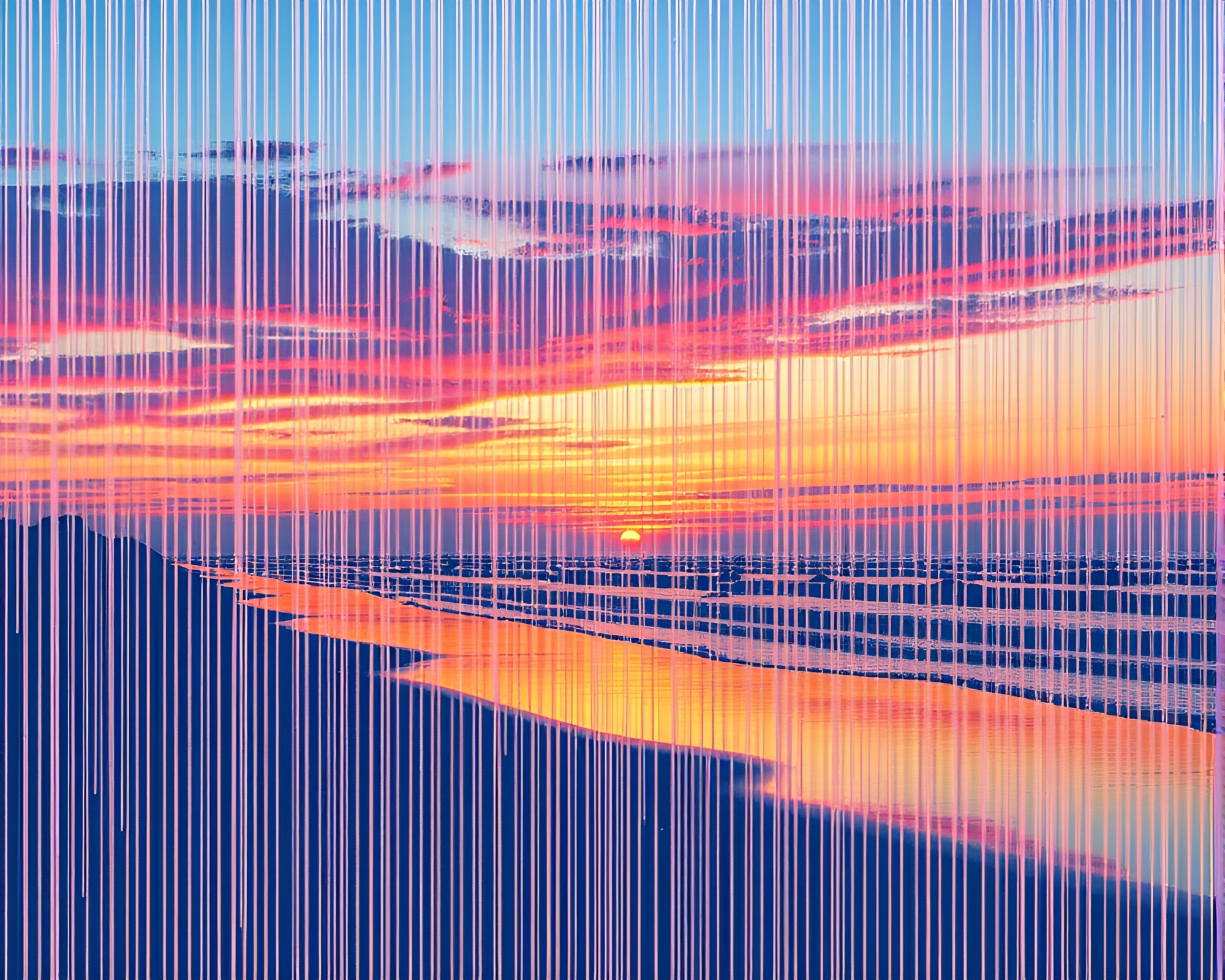 Beach Barcode at Dusk: Splatter Art Spectacle – free AI stock image