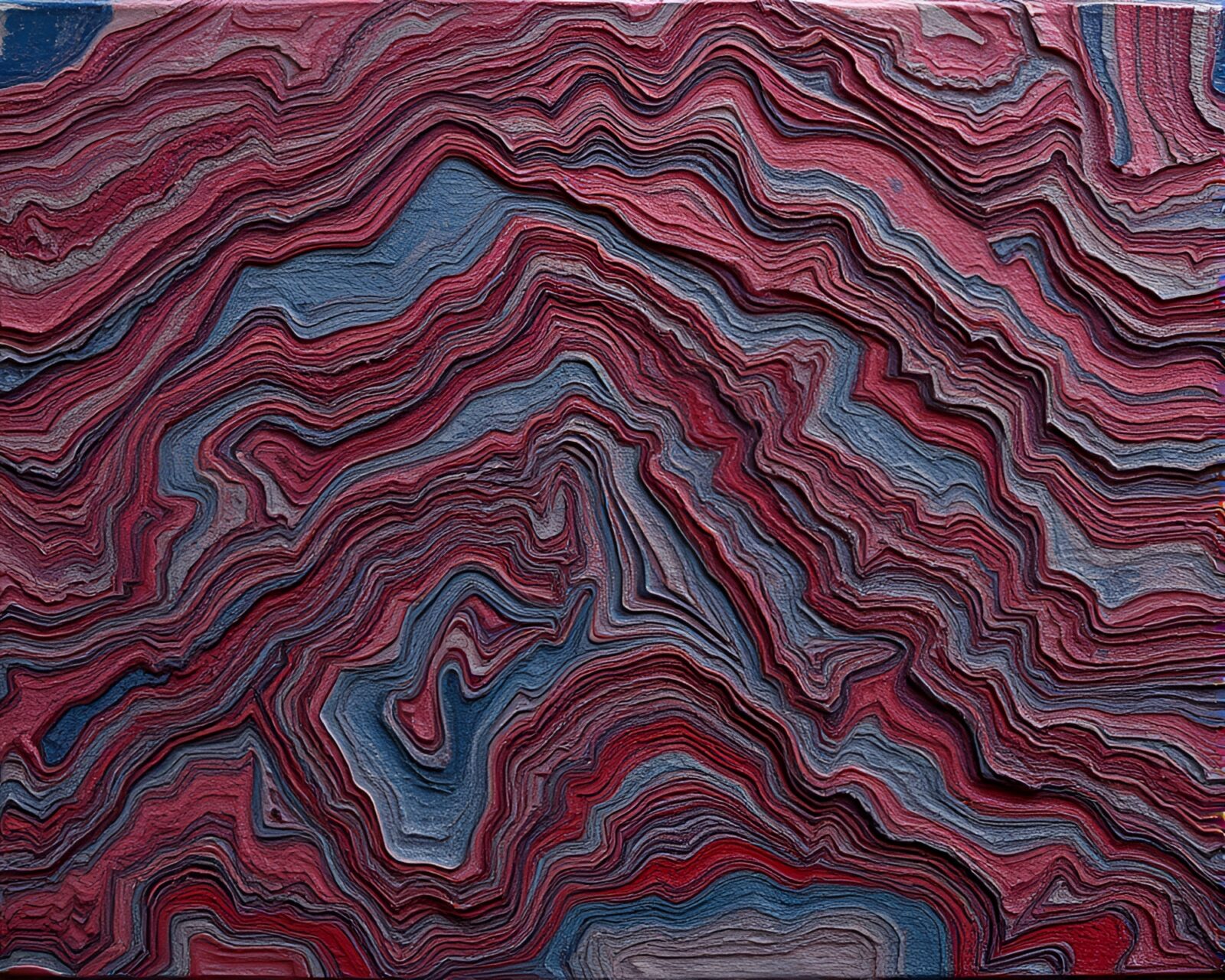 Ethereal egg tempera landscape with textured ridges and sculpture