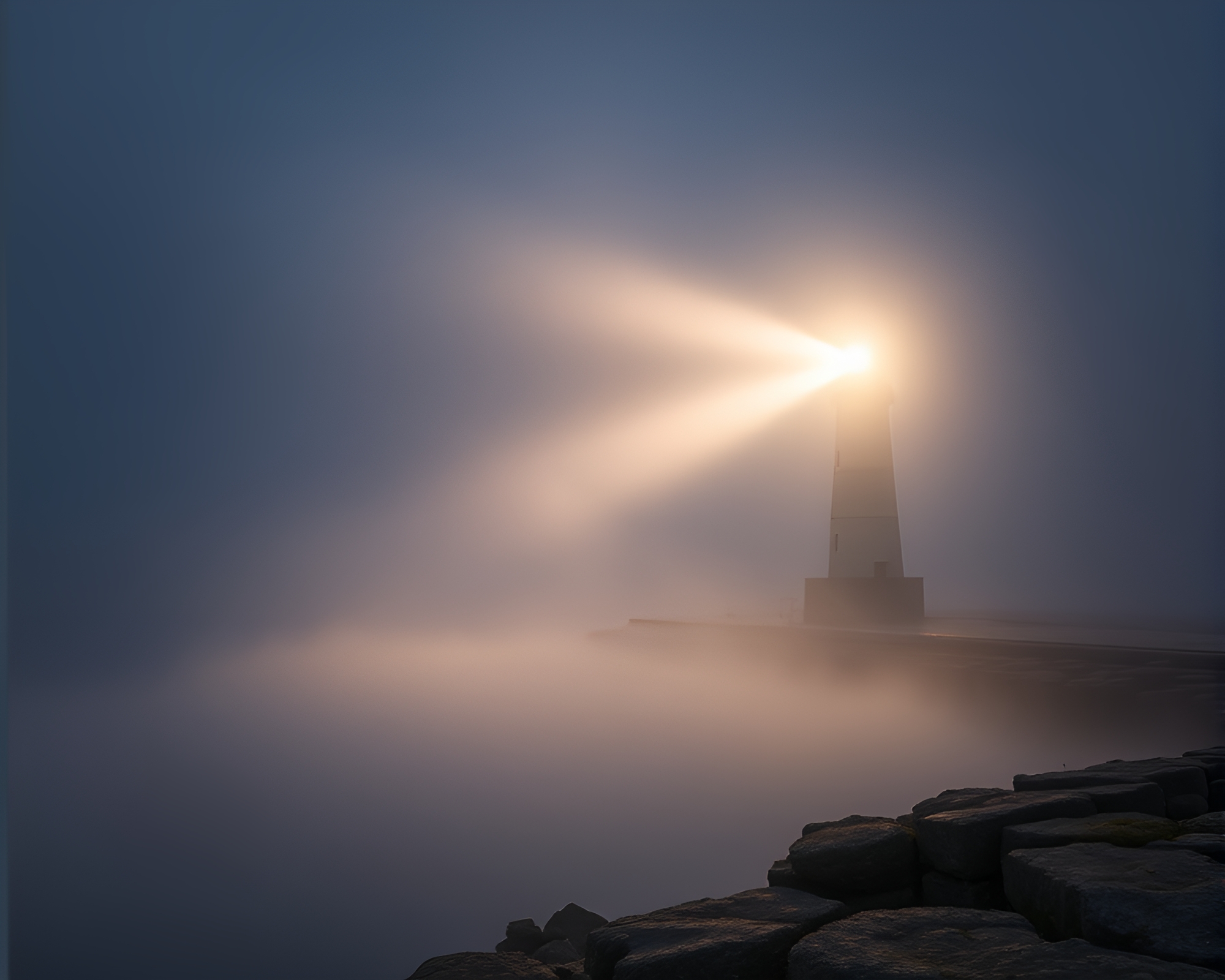 Misty Abandoned Lighthouse in Spotlight Glow – free AI stock image
