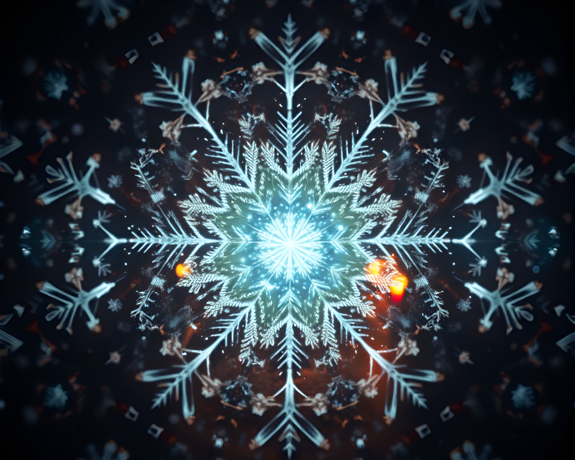 Glistening Snowflakes in Plasma Rifle Candlelight – free AI stock image