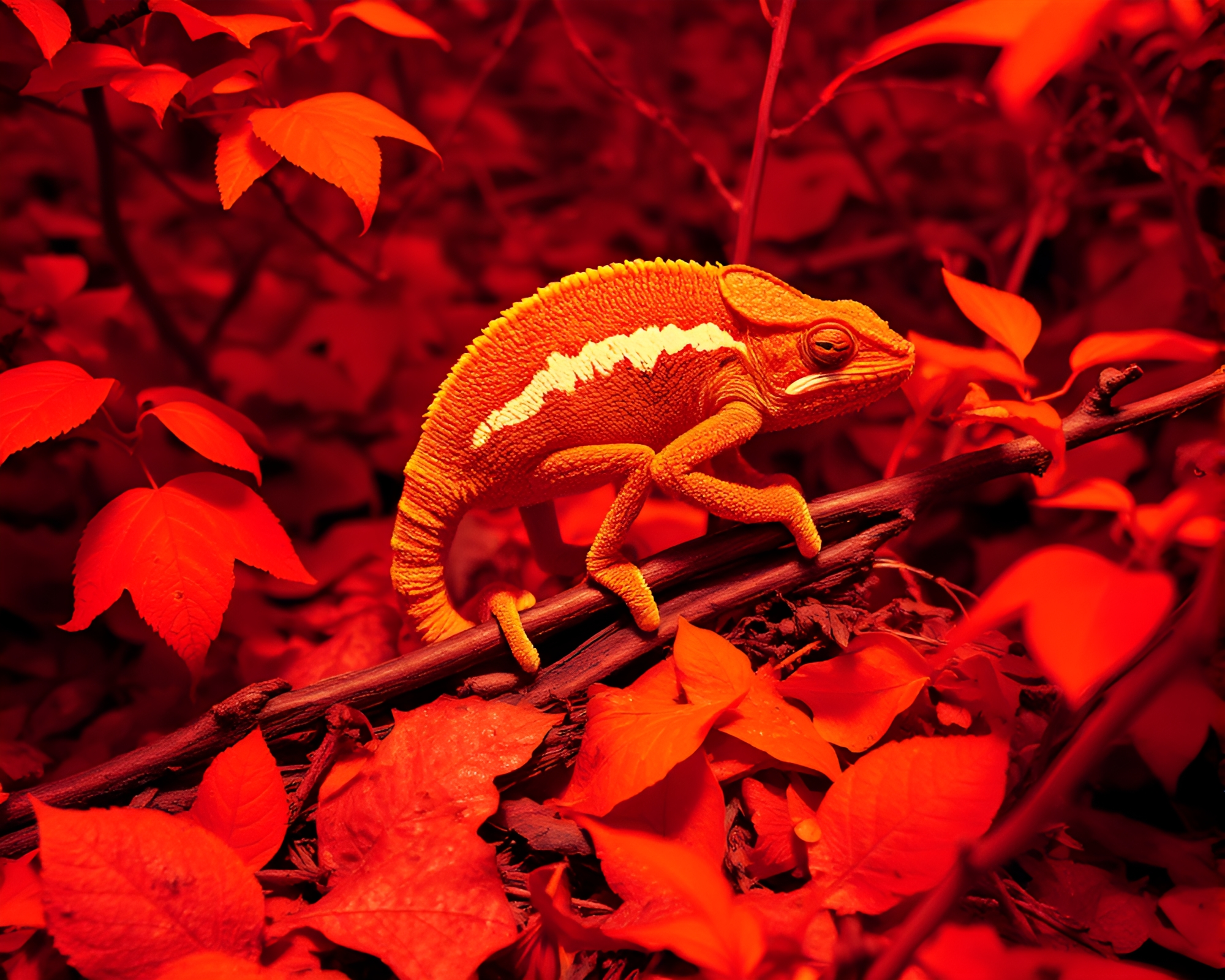 Surreal Chameleon amidst Leaf Litter – free AI stock image