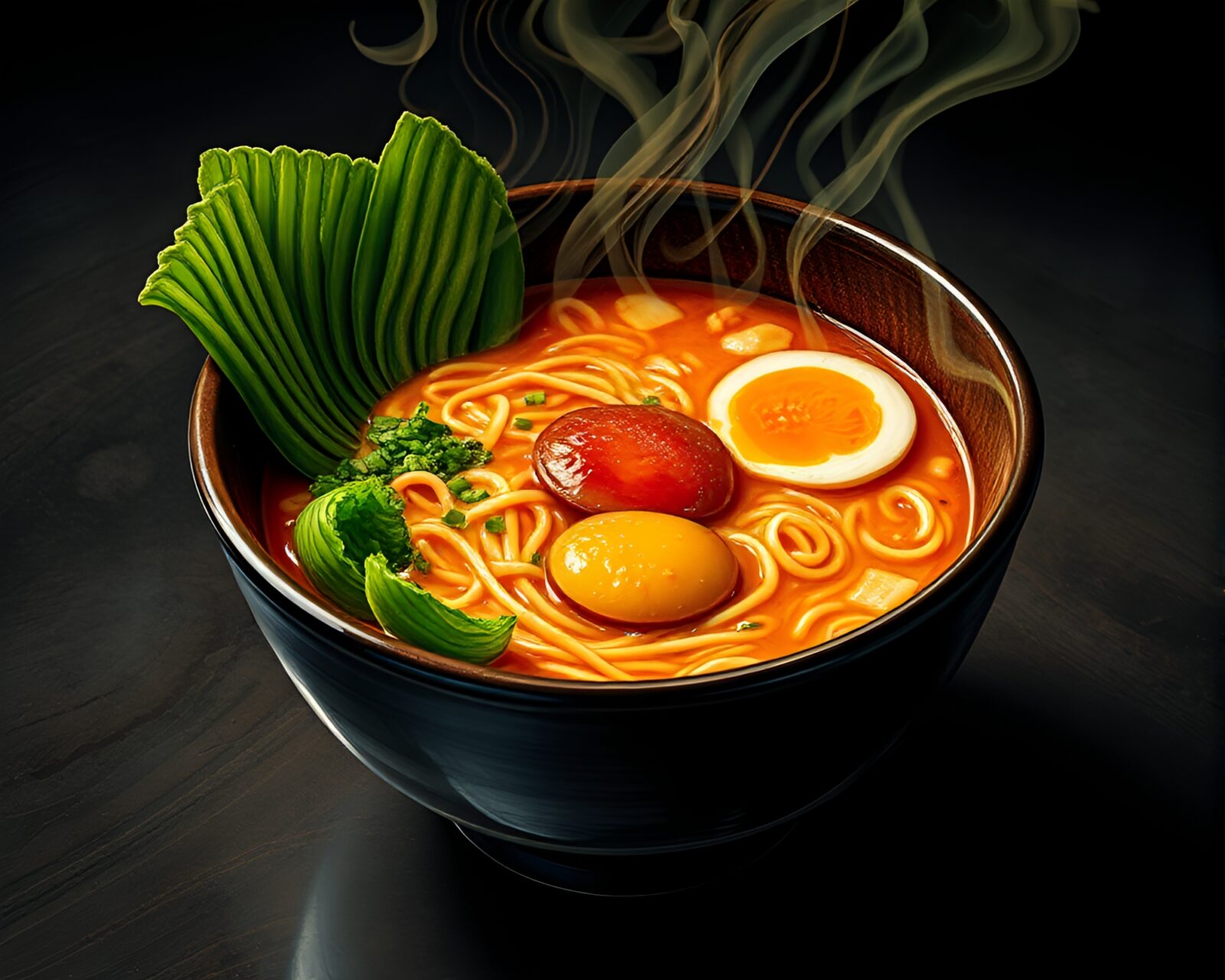 Vibrant Ramen bowl in op art style with scan lines