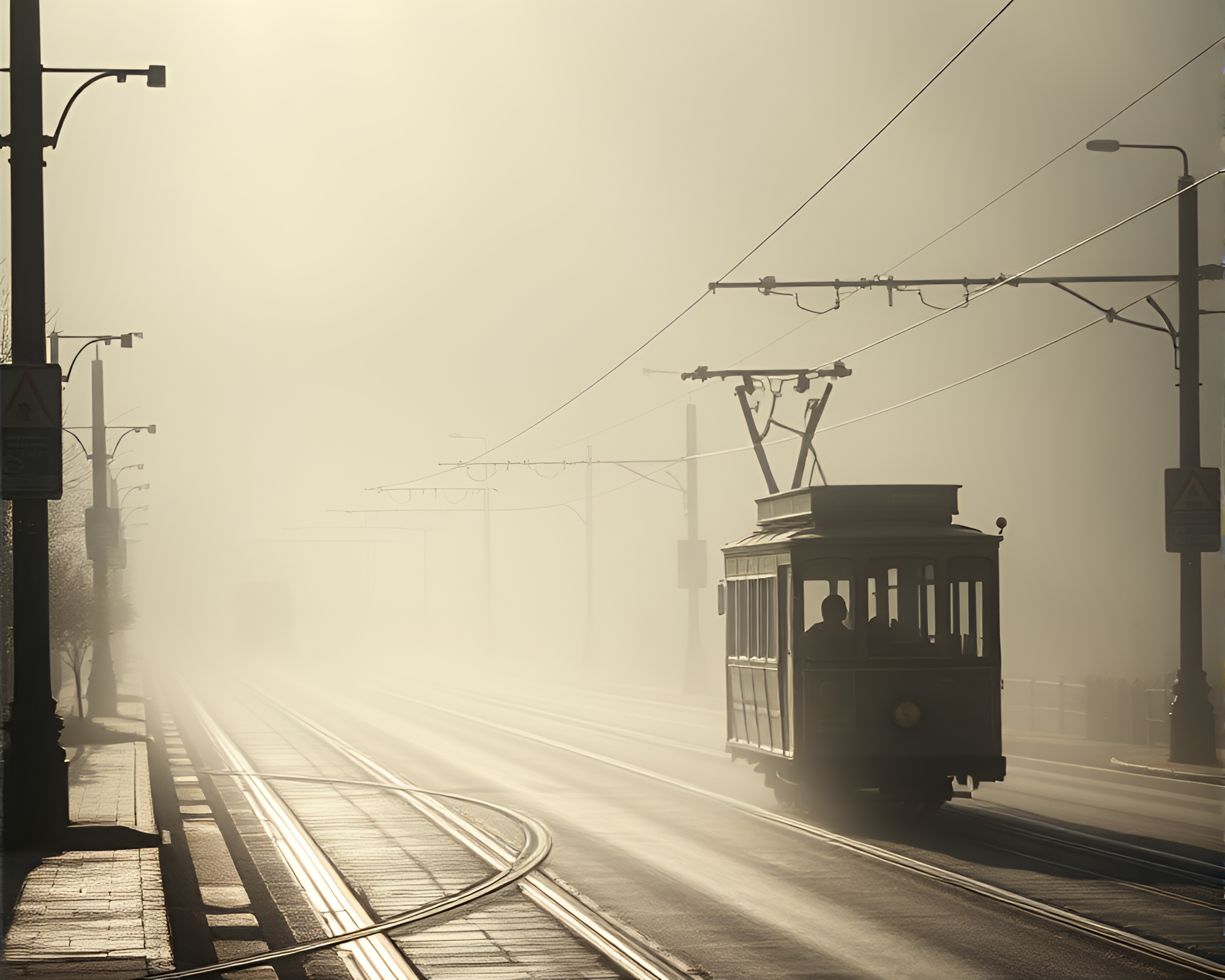 Misty Cable Car Dream Lithograph – free AI stock image