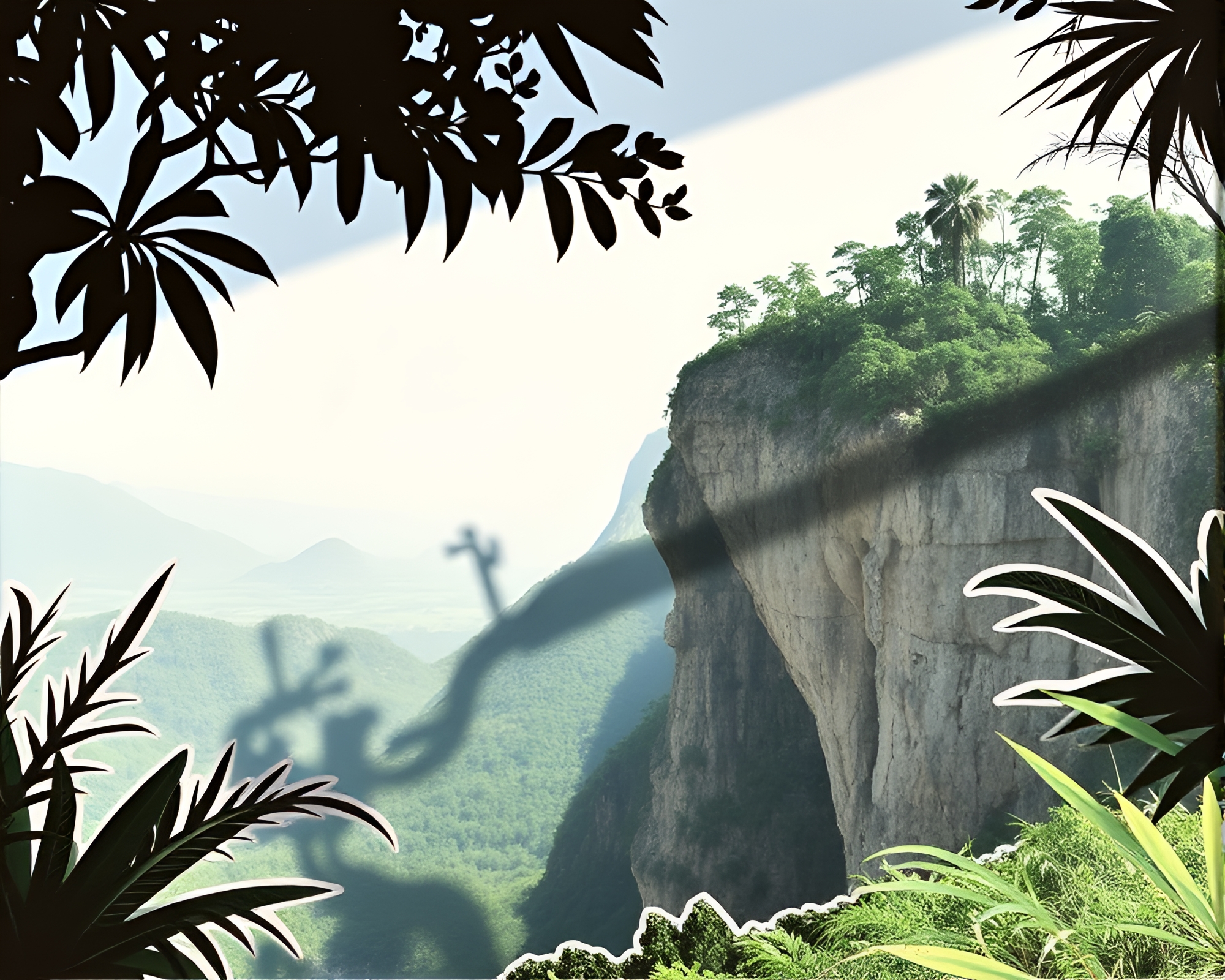 Lush Jungle Cliffside Collage Shadow Polaroid – free AI stock image