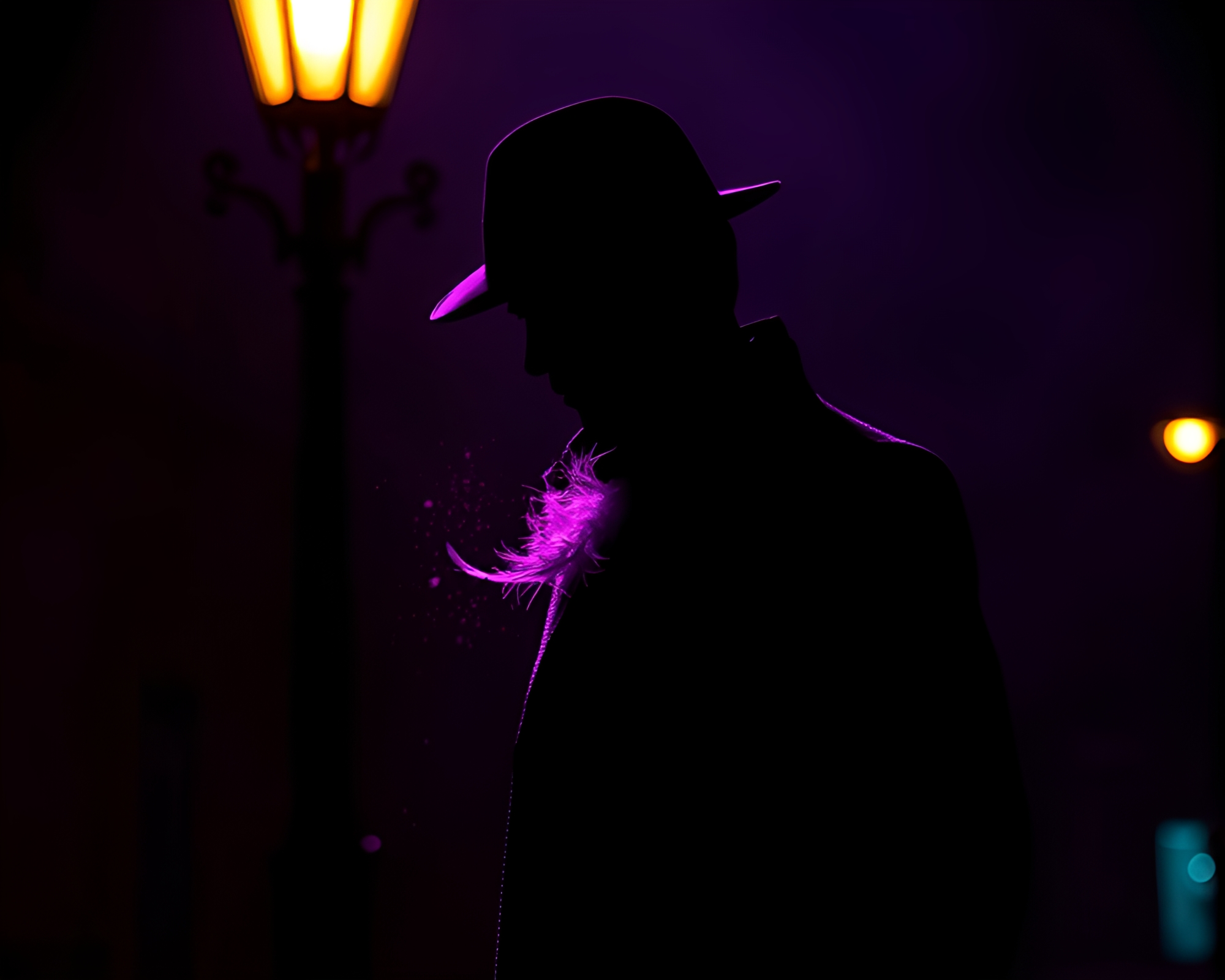 Feather Dusting Detective in Ultraviolet Glow – free AI stock image