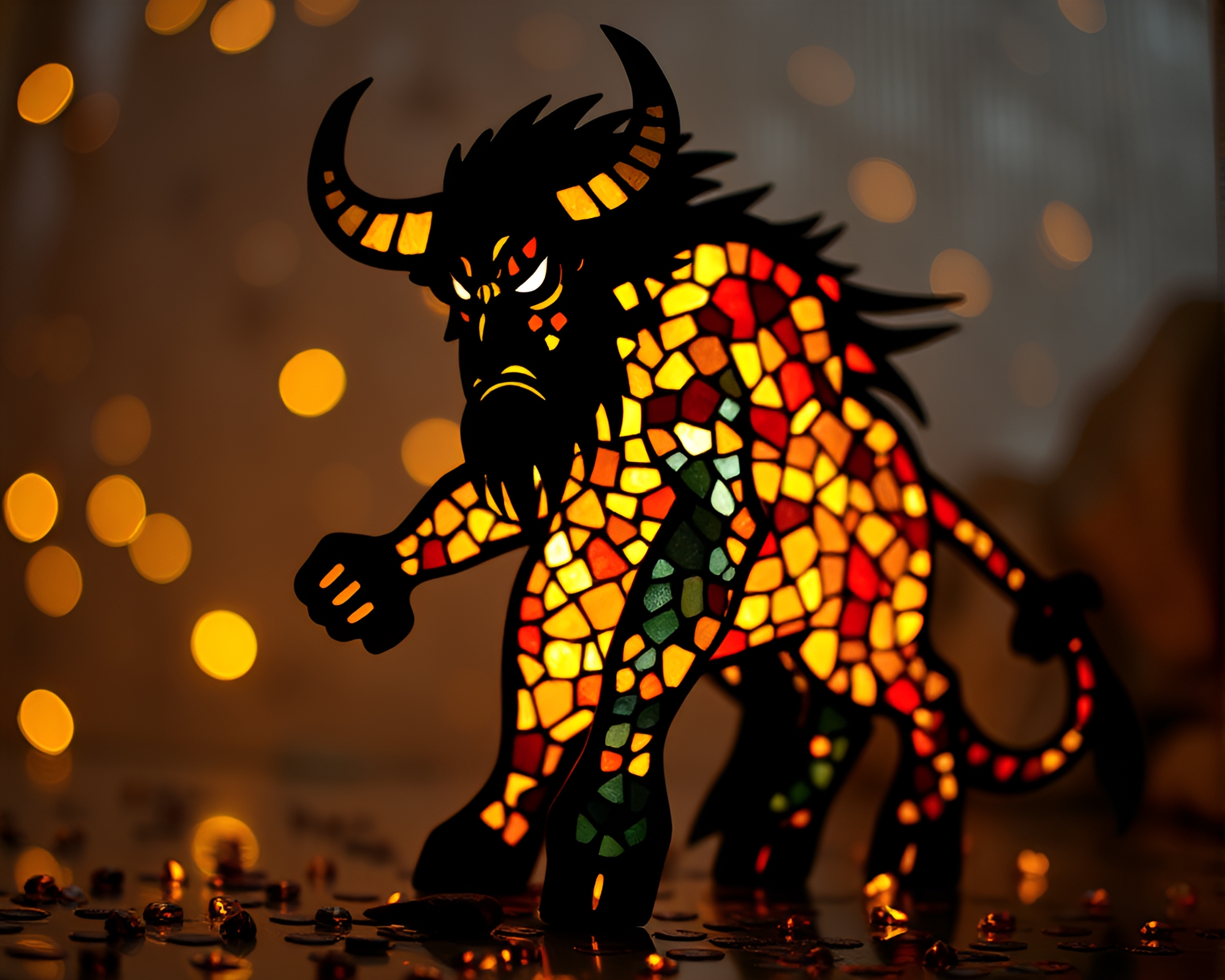 Majestic Minotaur in Mosaic Light Paper Cutout – free AI stock image