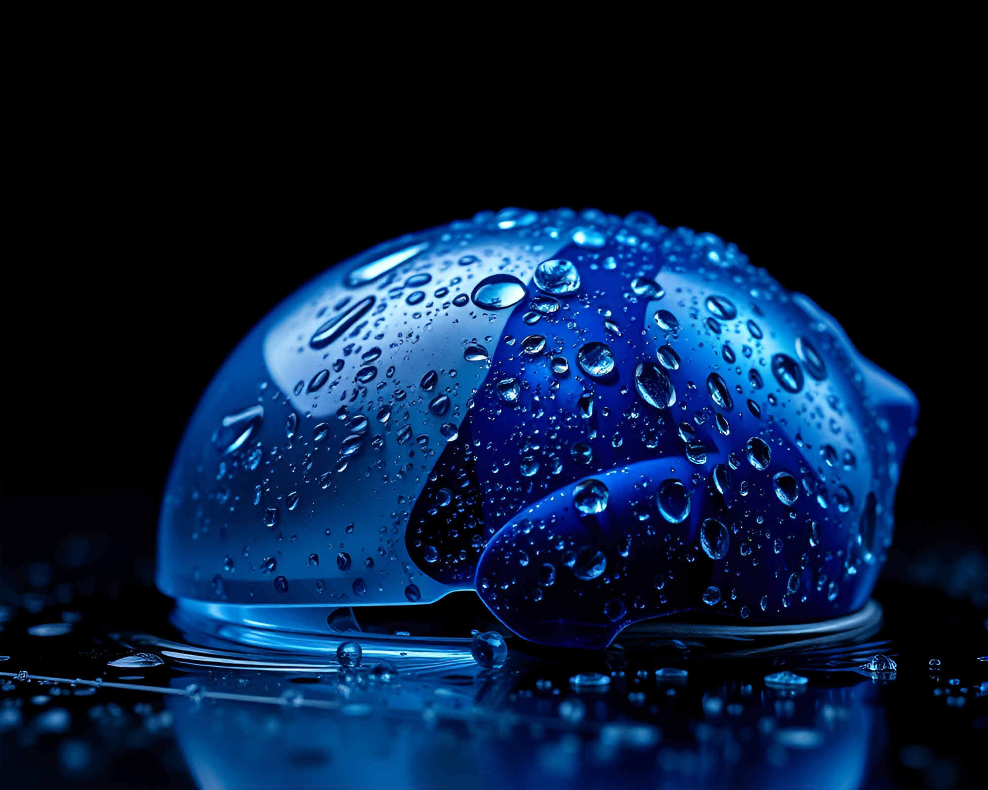 Helmet covered in sapphire water droplets – free AI stock image