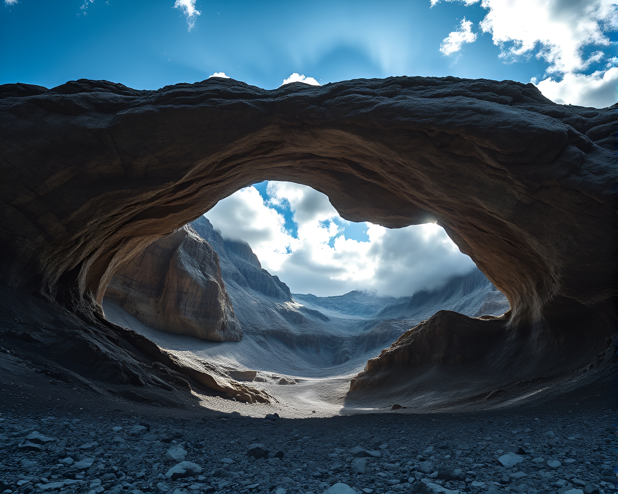 Glacial Cave Illuminated by Midday Cloud Formations – free AI stock image