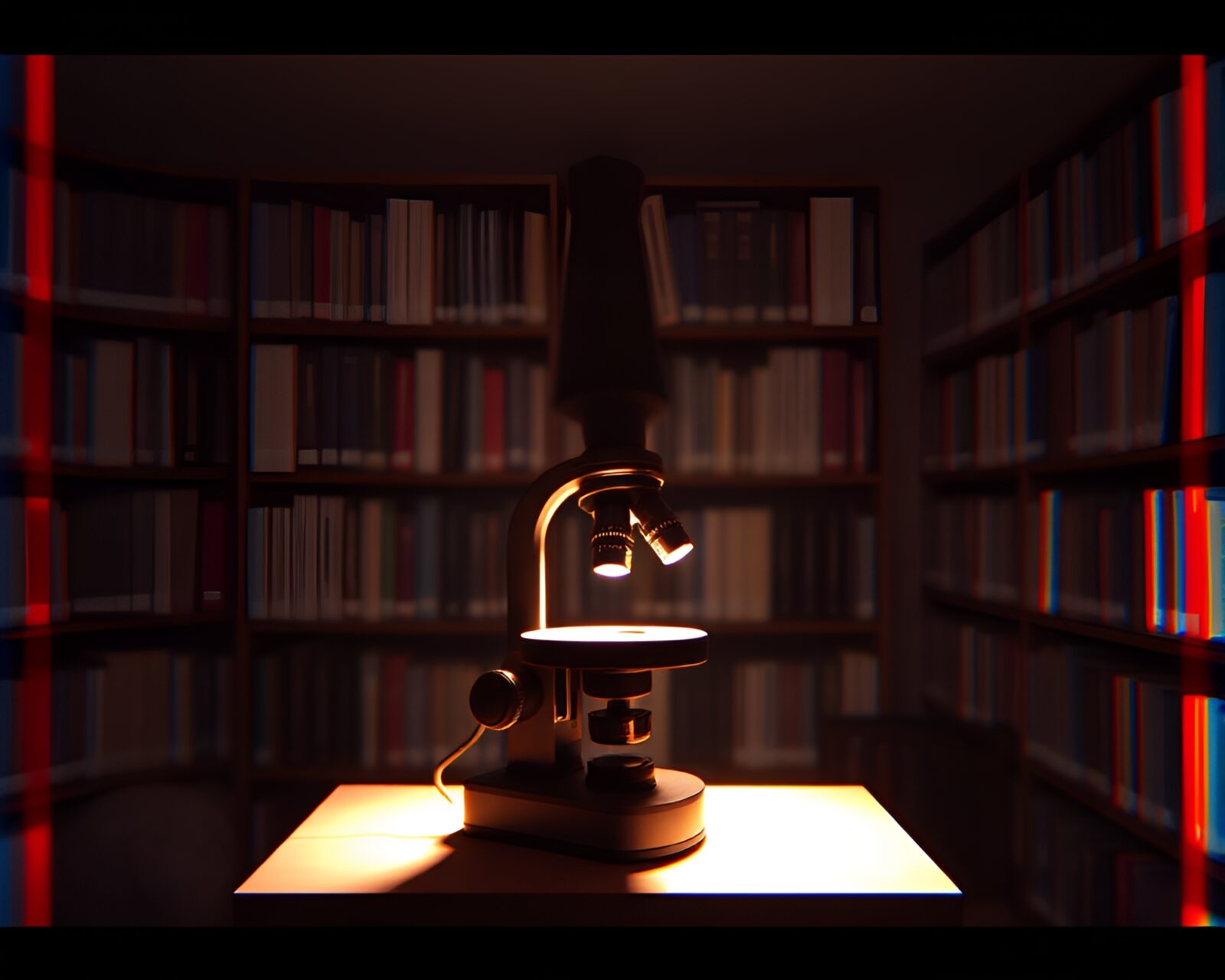 Detailed screenprint-like image of a microscope in 3D light