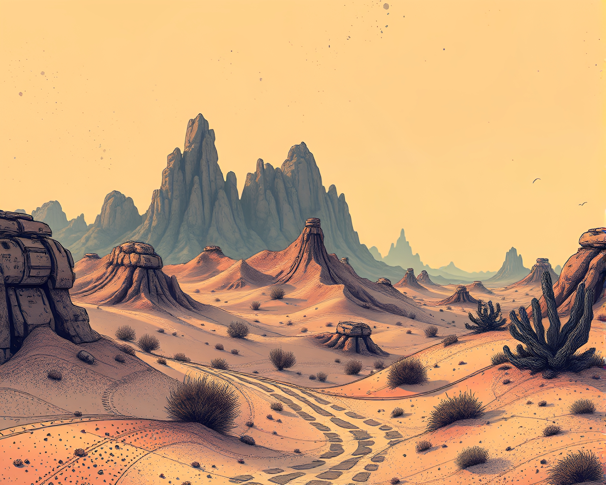 Cyberpunk Desert Mirage: Intricate Sand Patterns – free AI stock image