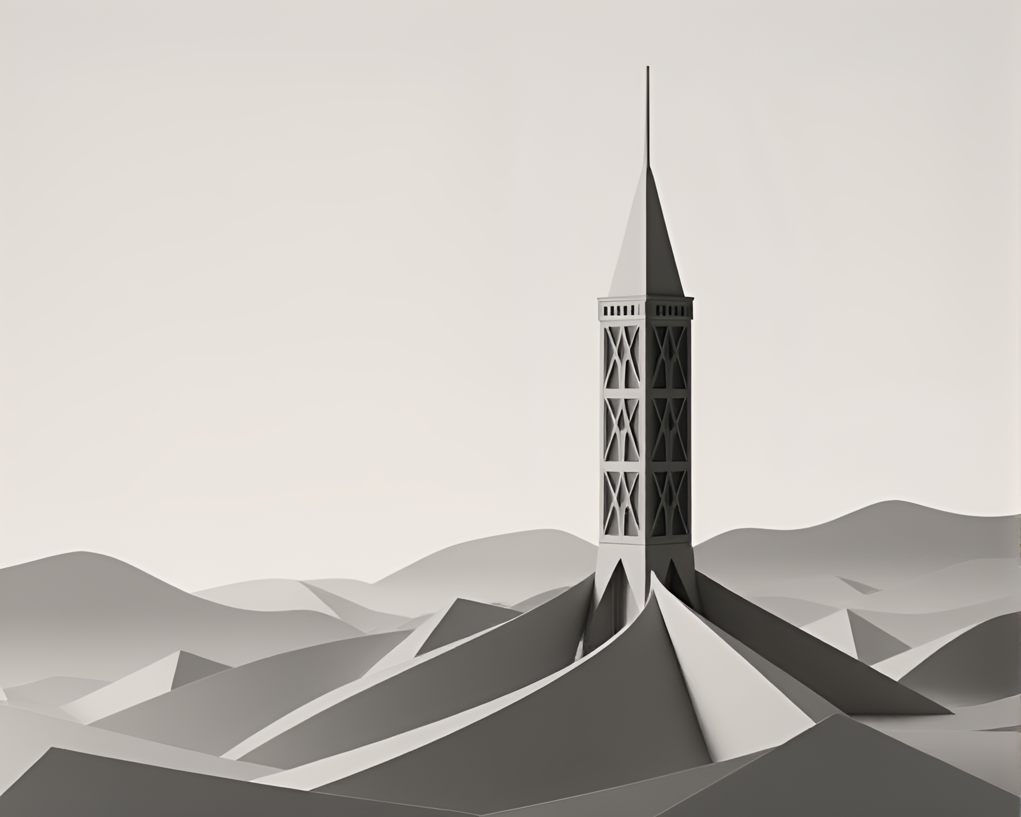 Origami Tower Leading Lines Matte Finish Scene – free AI stock image