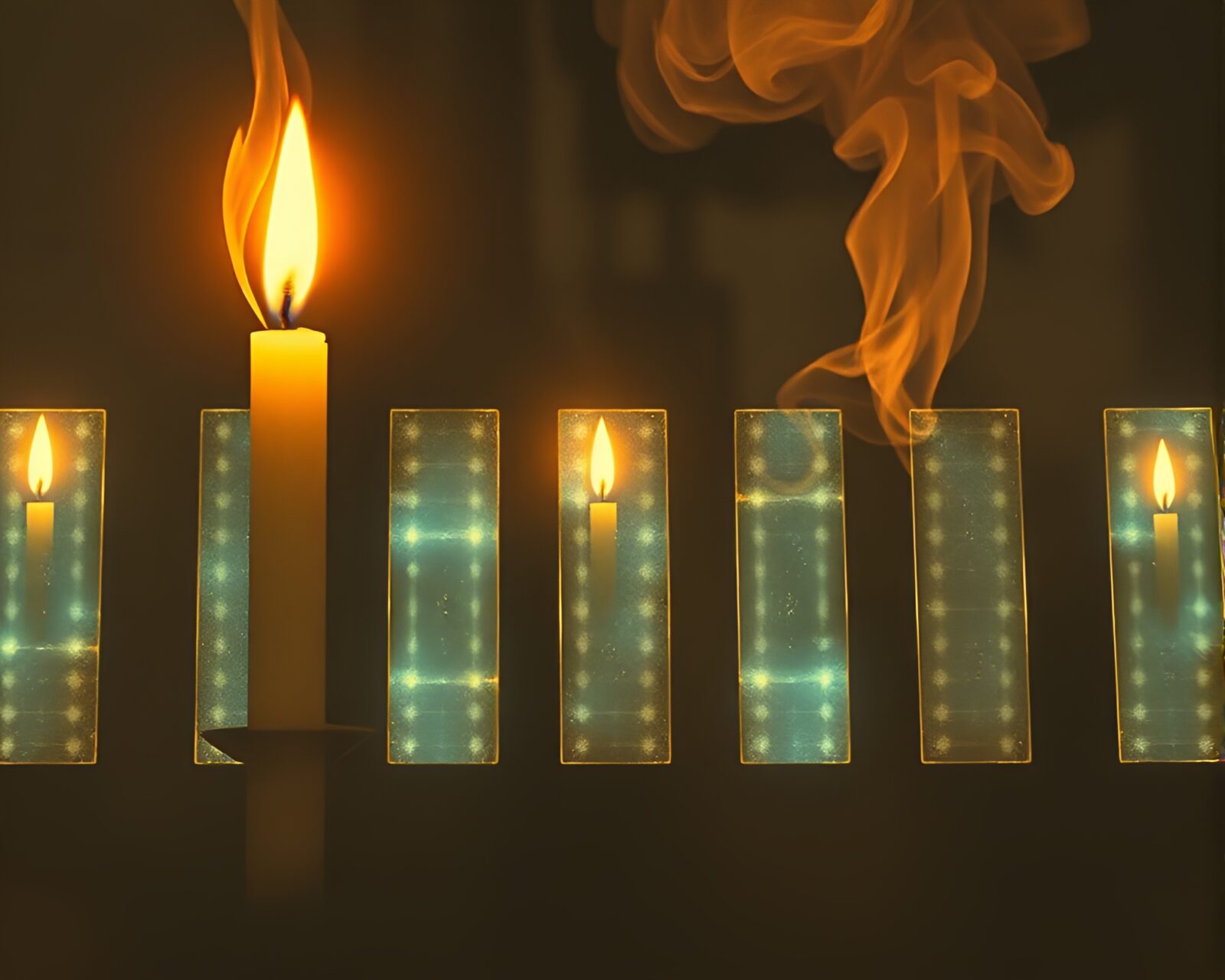 Abstract art of solar panel array with candle smoke