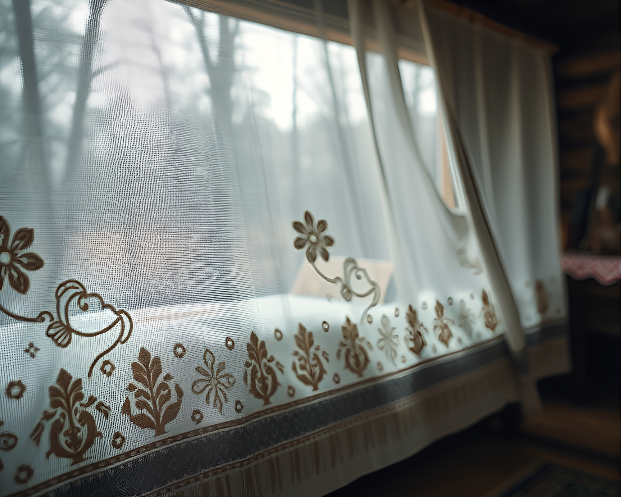 Embroidered Rustic Cabin in HDR Photography – free AI stock image