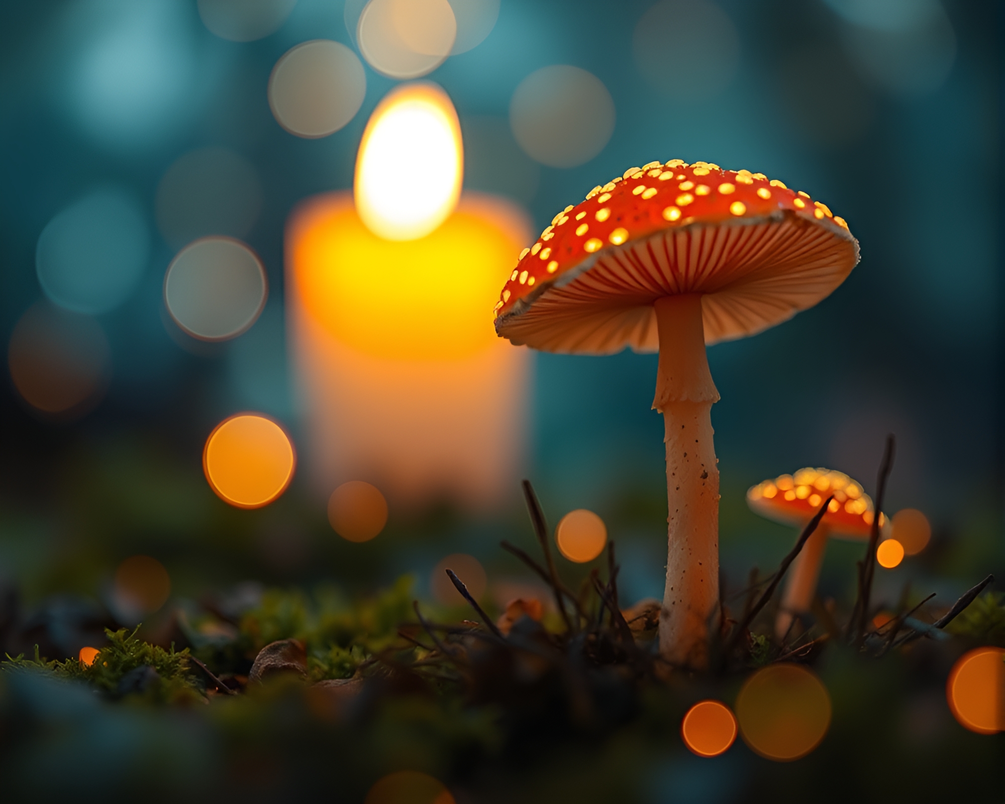 Enchanting Bioluminescent Fungi in Watercolor Candlelight – free AI stock image