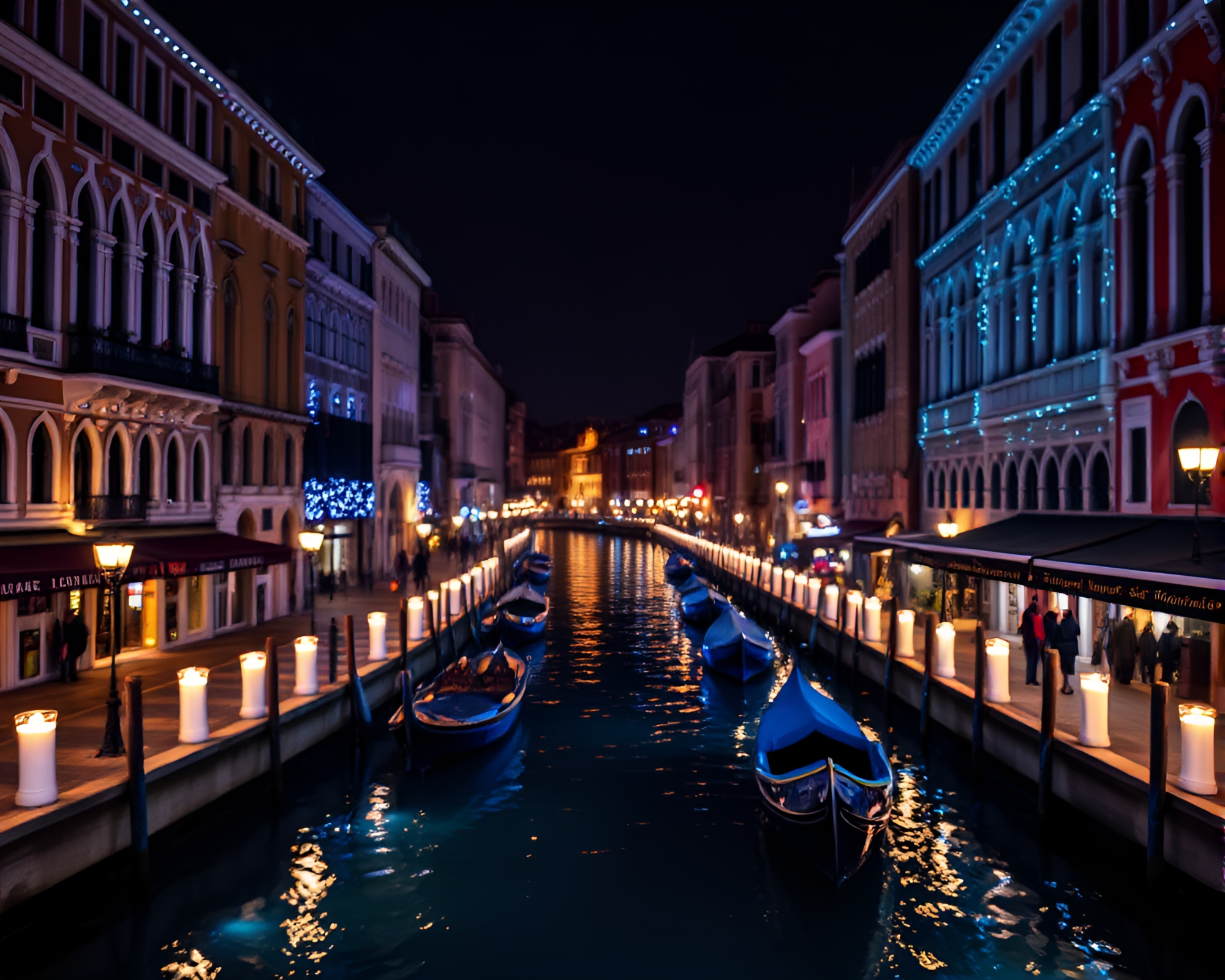 Venetian Canal Hologram Specks LED Light Art – free AI stock image