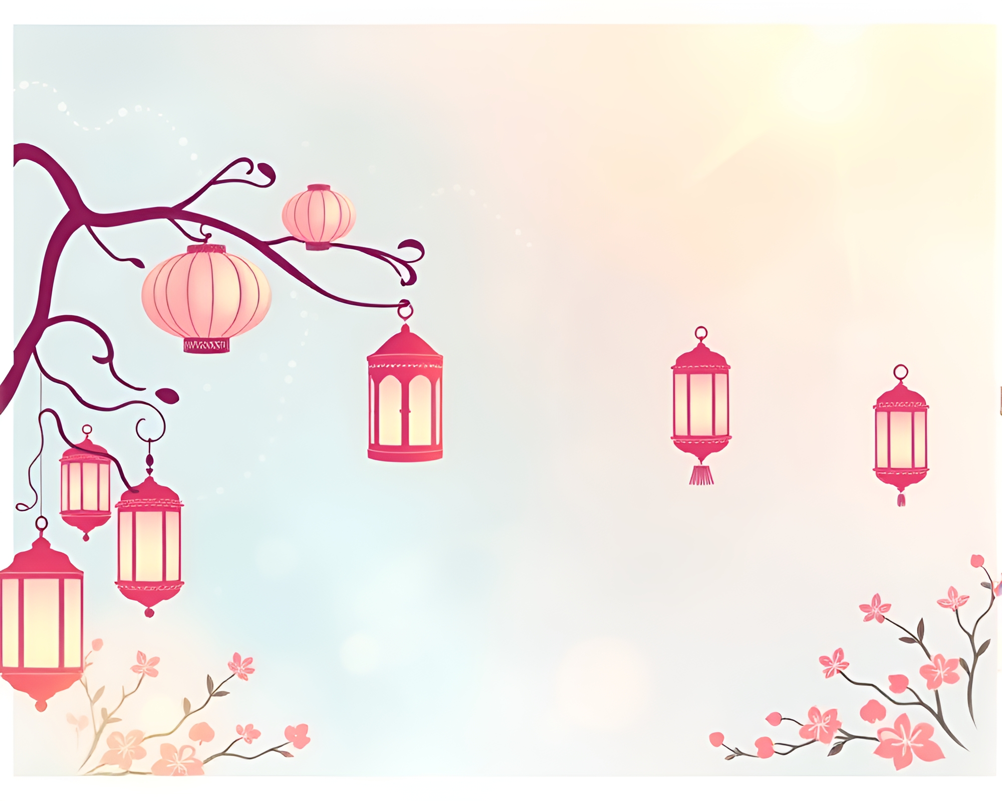 Dreamy Stencil Art: Floating Lanterns Vignette – free AI stock image