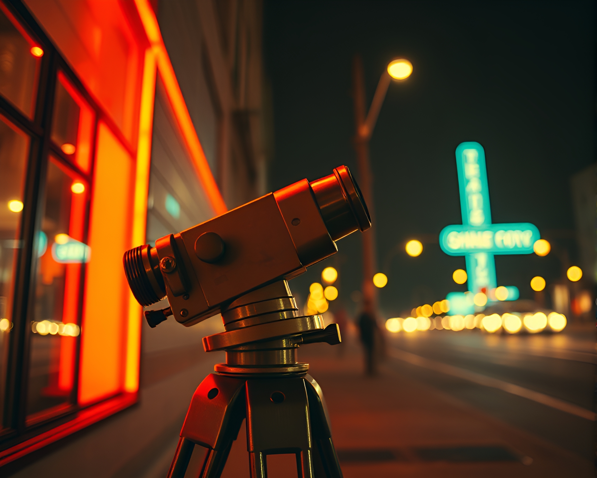 Antique Sextant Guiding Through Neon City Sepia Glow – free AI stock image