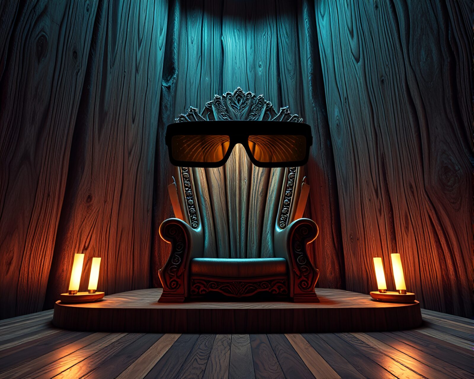 Stereoscopic 3D throne room glow with wood grain textures